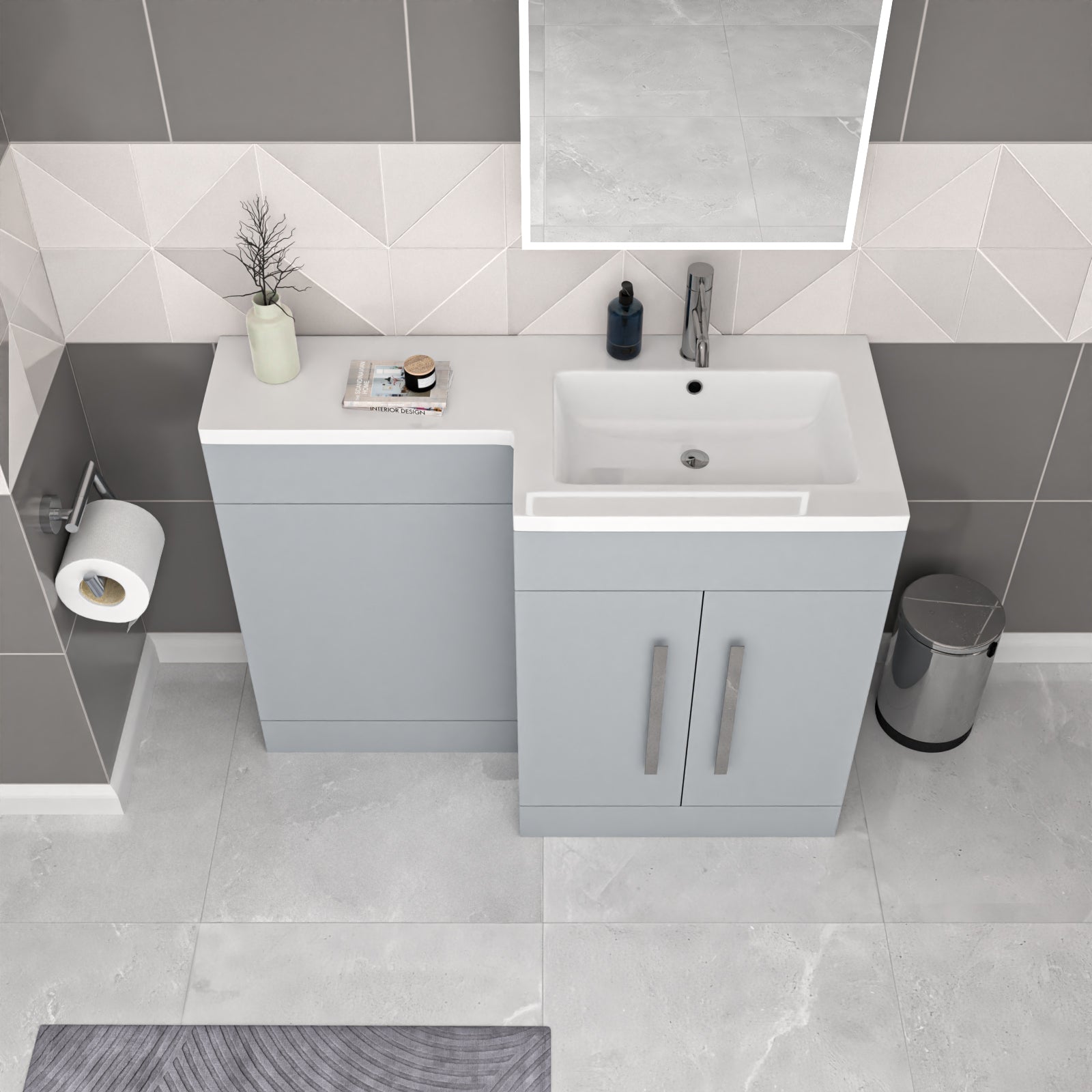 Aric Matte Grey 1100mm RH Freestanding Vanity WC Unit with Basin