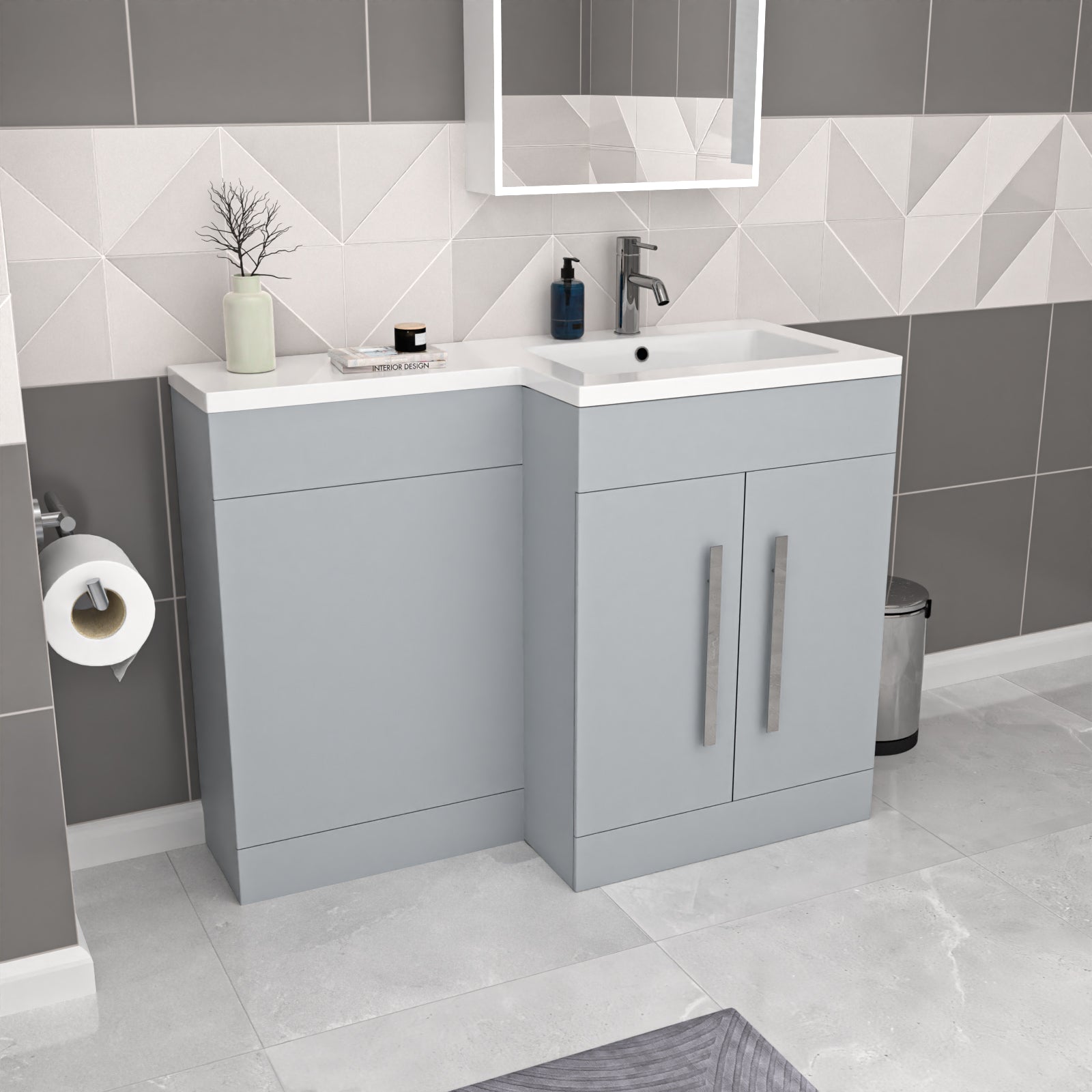 Aric Matte Grey 1100mm RH Freestanding Vanity WC Unit with Basin Flat Pack
