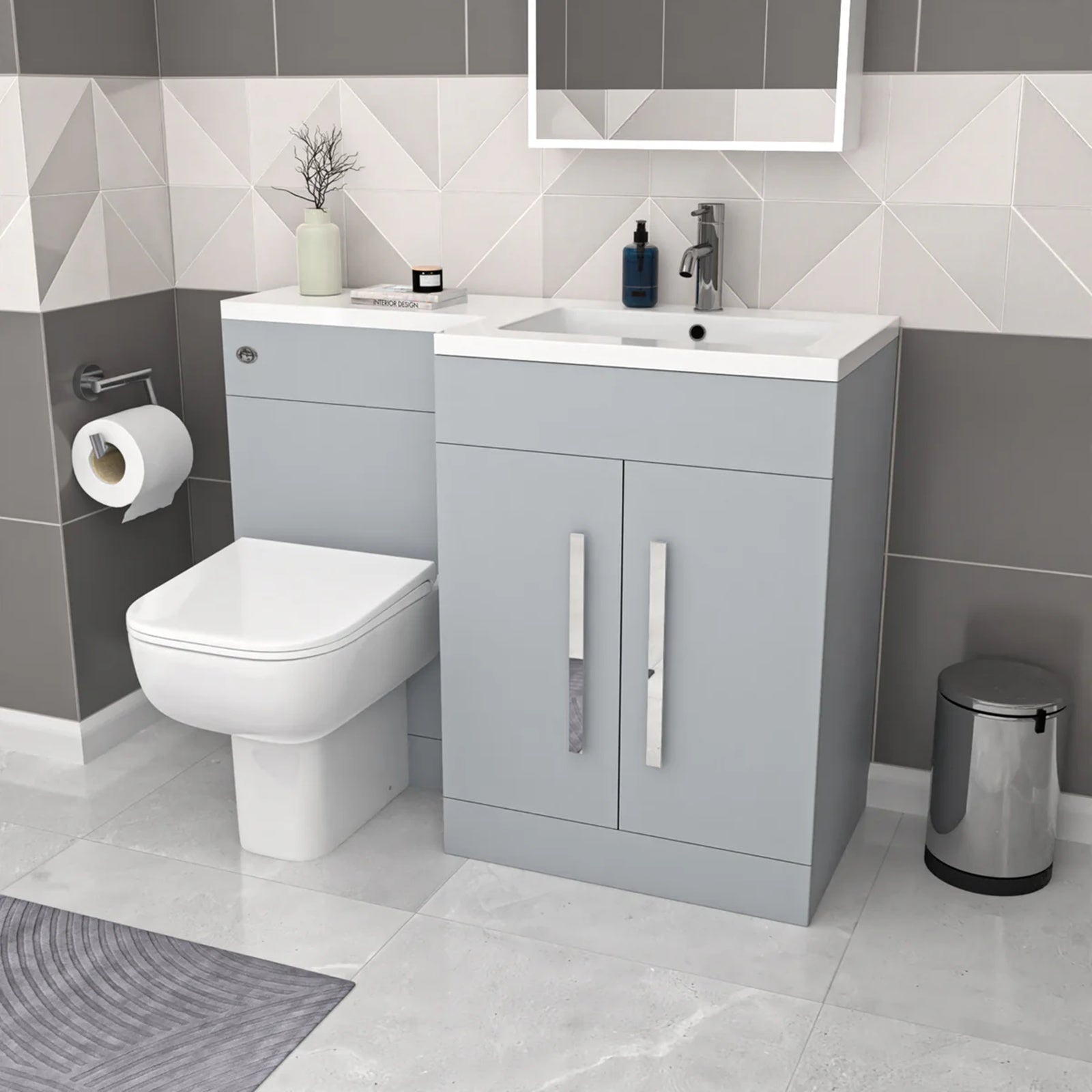 Aric 1100mm Matte Grey RH Vanity Cabinet Basin Sink & Rimless Back To Wall WC Toilet