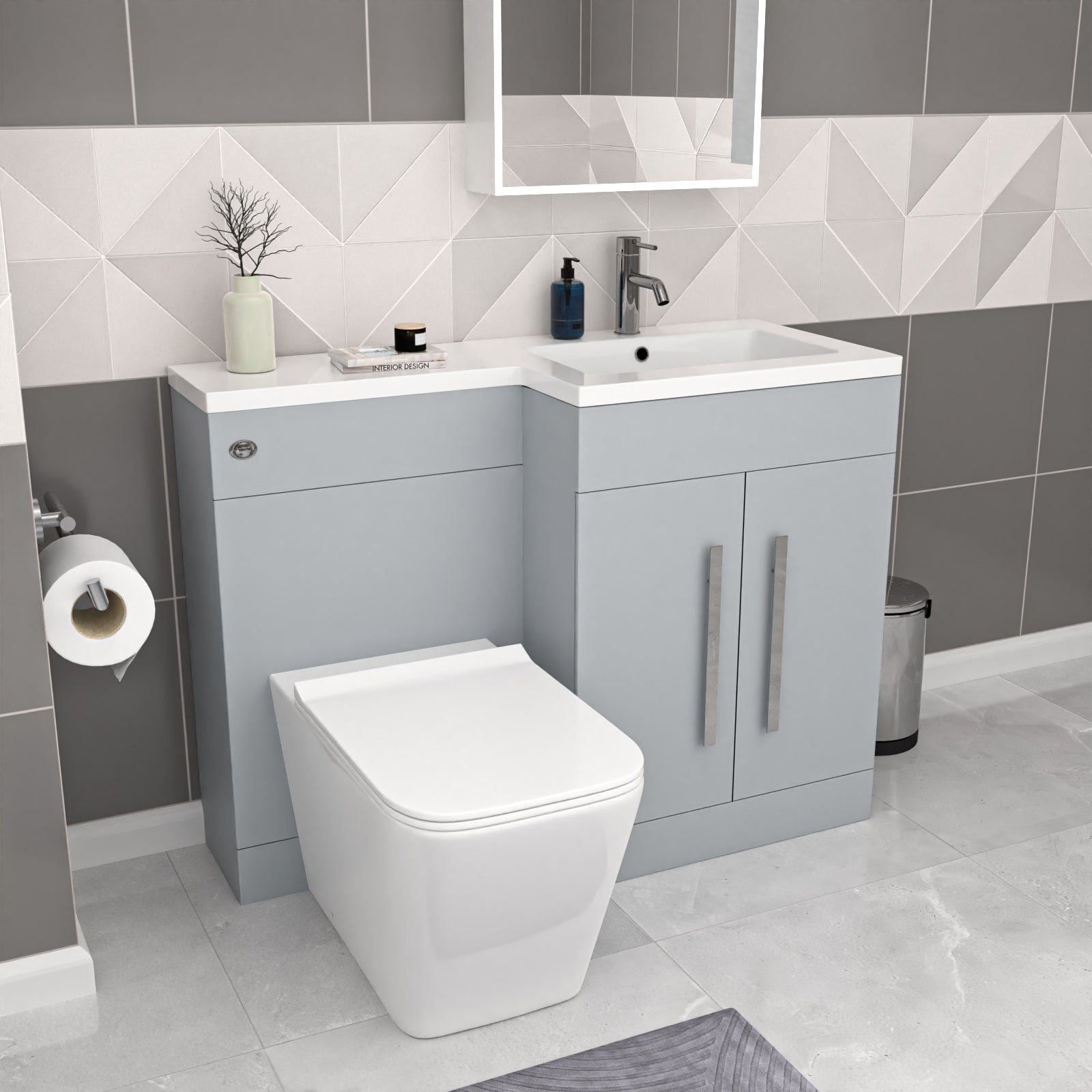 Aric Matte Grey 1100mm RH Basin Sink Vanity Cabinet & BTW Toilet Flat Pack