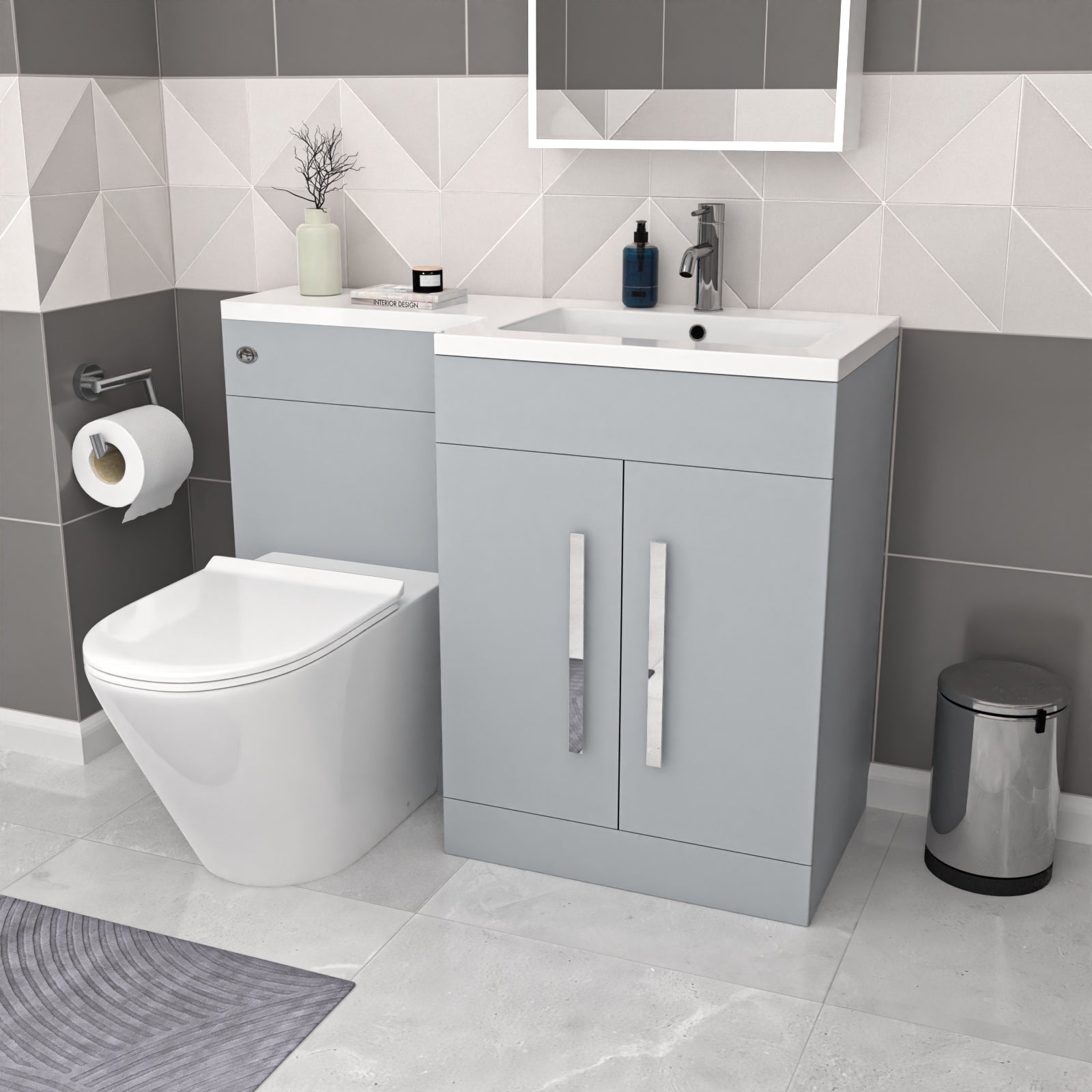 Aric Matte Grey 1100mm RH Basin Vanity Cabinet & BTW Curved Toilet