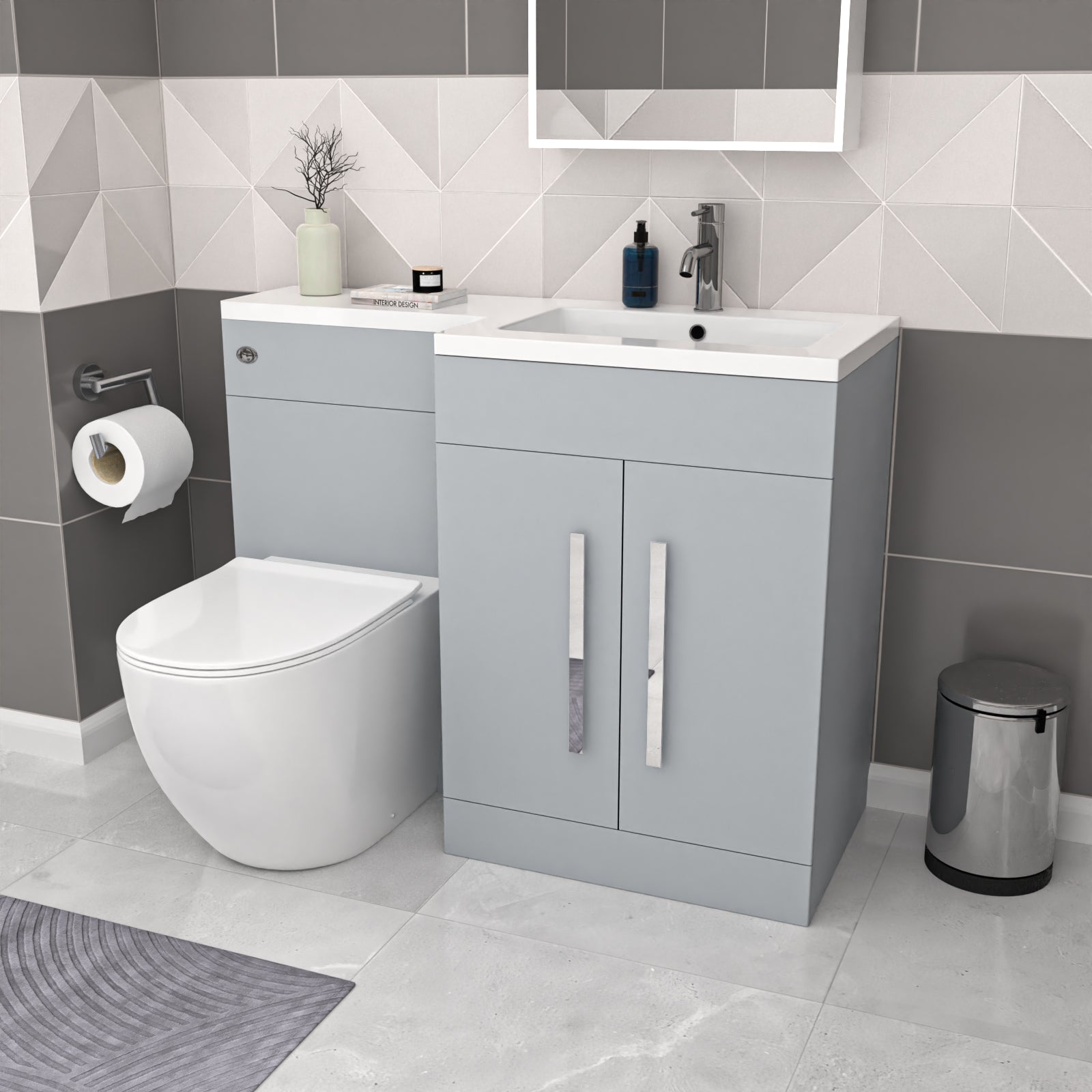 Aric Matte Grey 1100mm RH Basin Vanity Cabinet & BTW Modern Curved Toilet