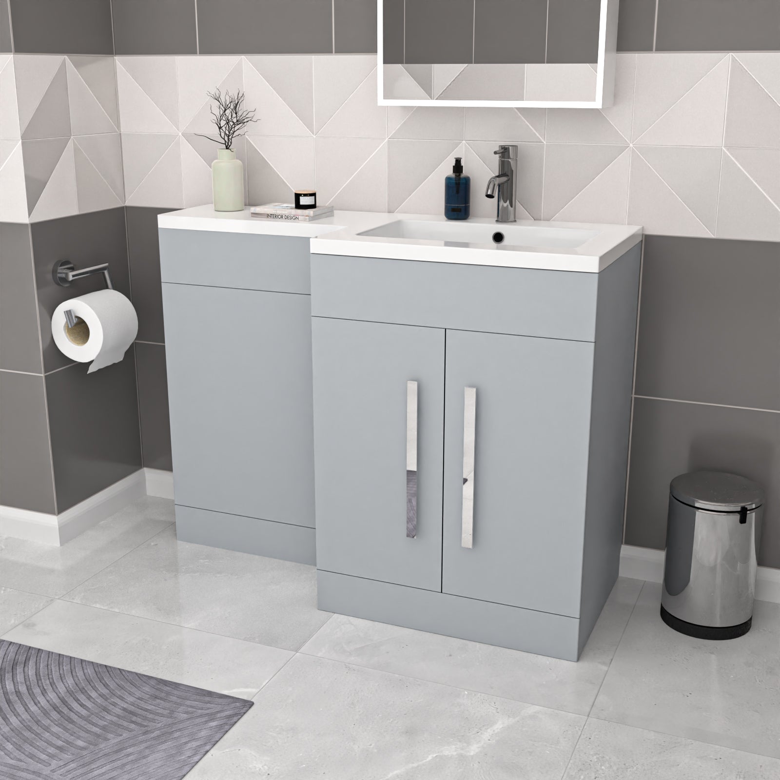 Aric Matte Grey 1100mm RH Freestanding Vanity WC Unit with Basin Flat Pack