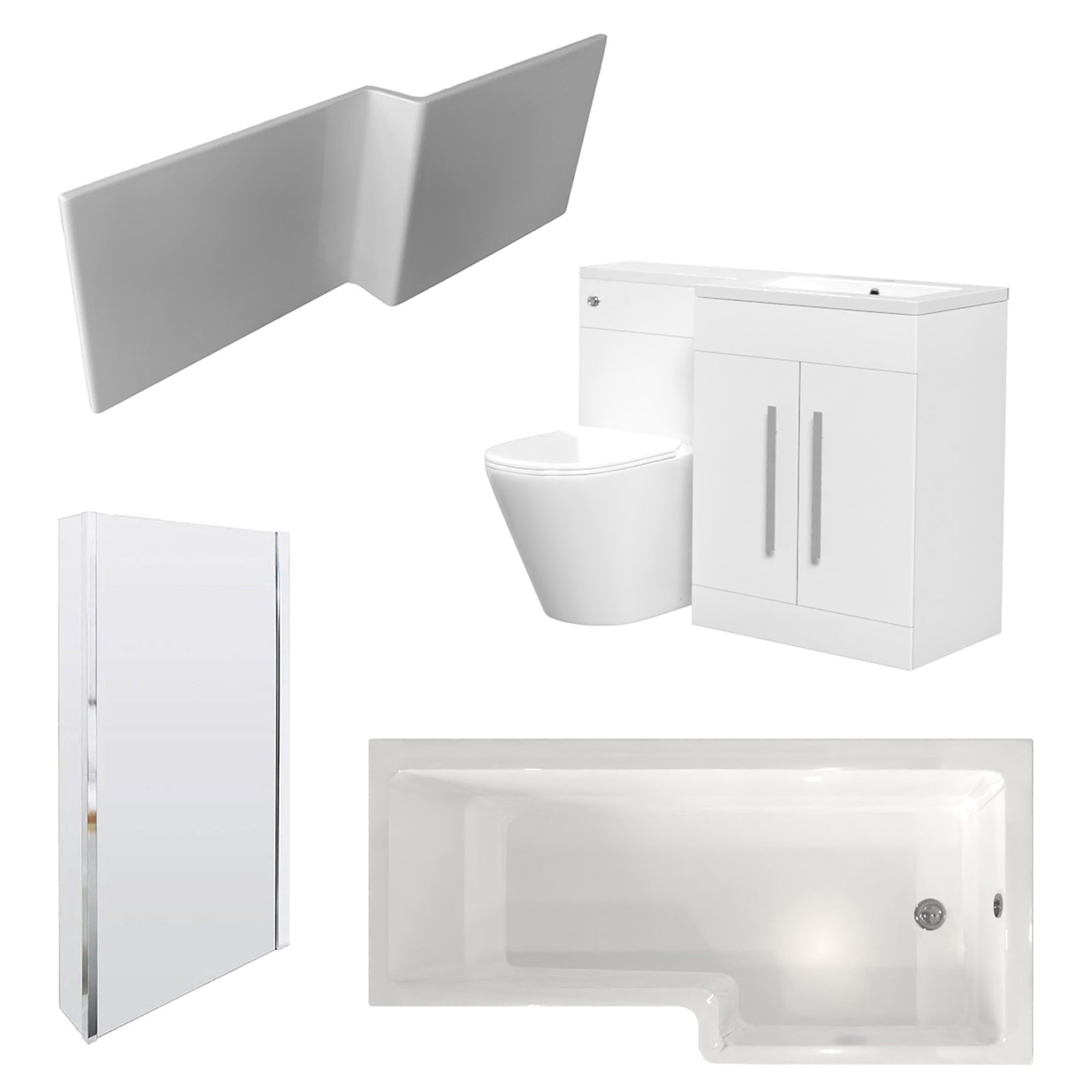 Aric White 1700mm RH Bath With Screen, Basin Vanity Unit & Modern BTW Toilet Suite