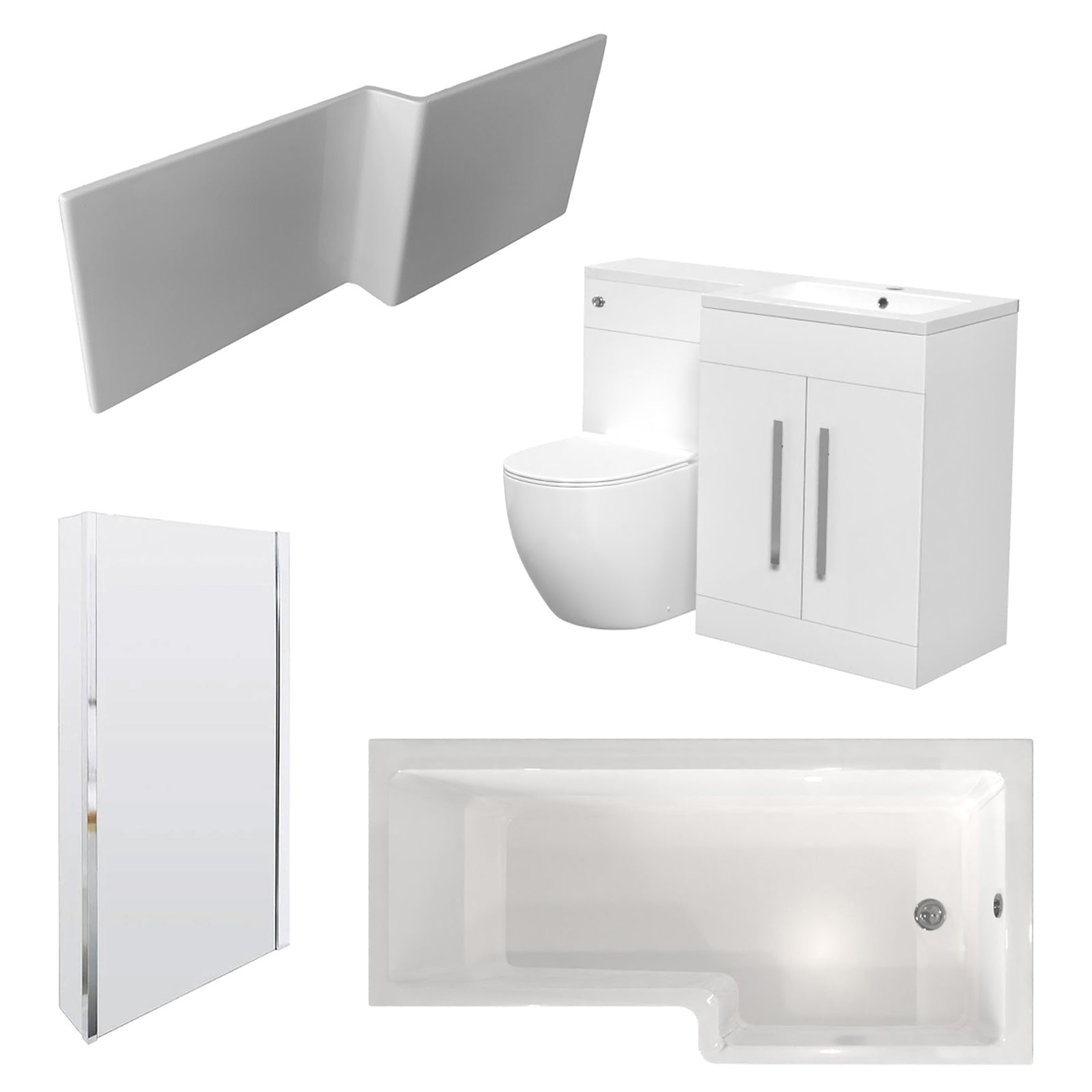 Aric White 1700mm RH Bath With Screen, Basin Vanity Unit & BTW Toilet Suite