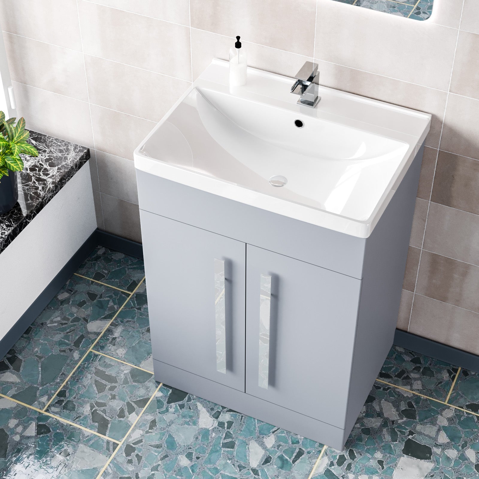 Aric Matte Grey 600mm Bathroom Basin Sink Cabinet & Ceramic Basin Flat Pack