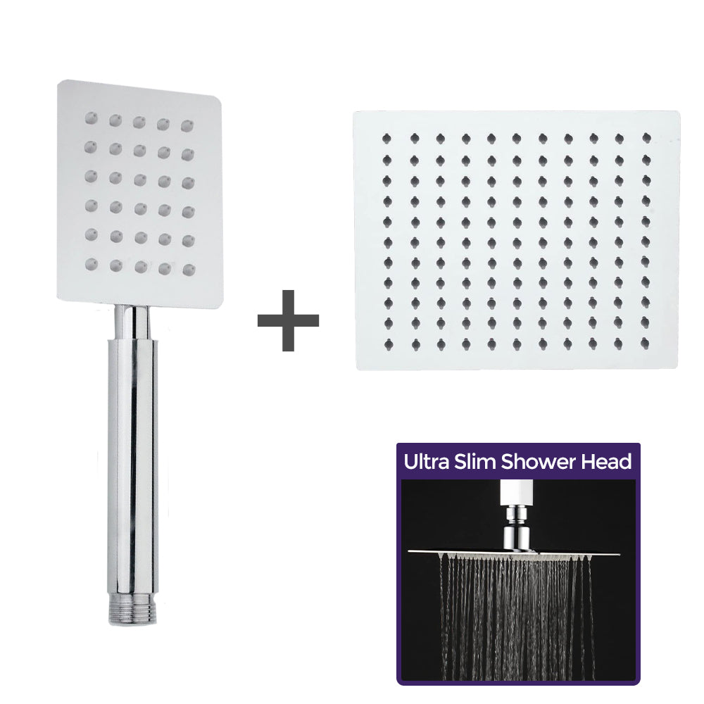 Olive Square 3 Way Concealed Thermostatic Shower Mixer Valve, Ceiling Shower Head, Handset, Spout Set Chrome