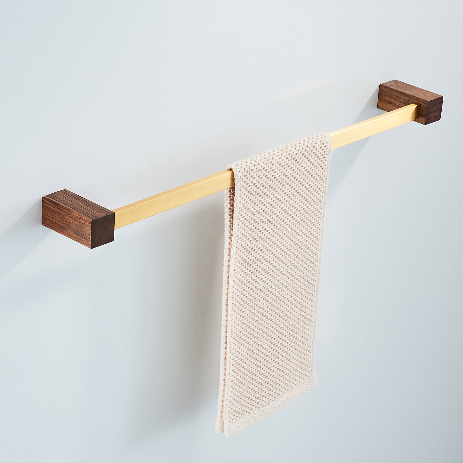 Abloh Luxury Towel Rail Wooden Walnut & Gold Bathroom