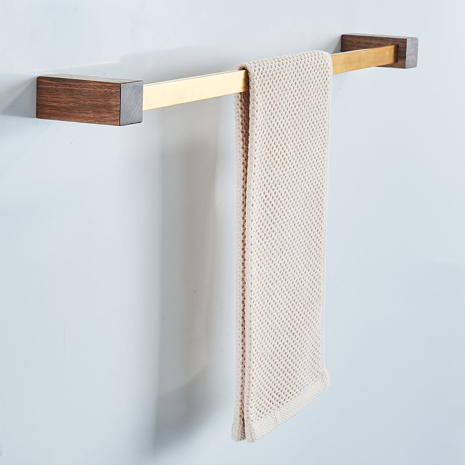 Abloh Luxury Towel Rail Wooden Walnut & Gold Bathroom
