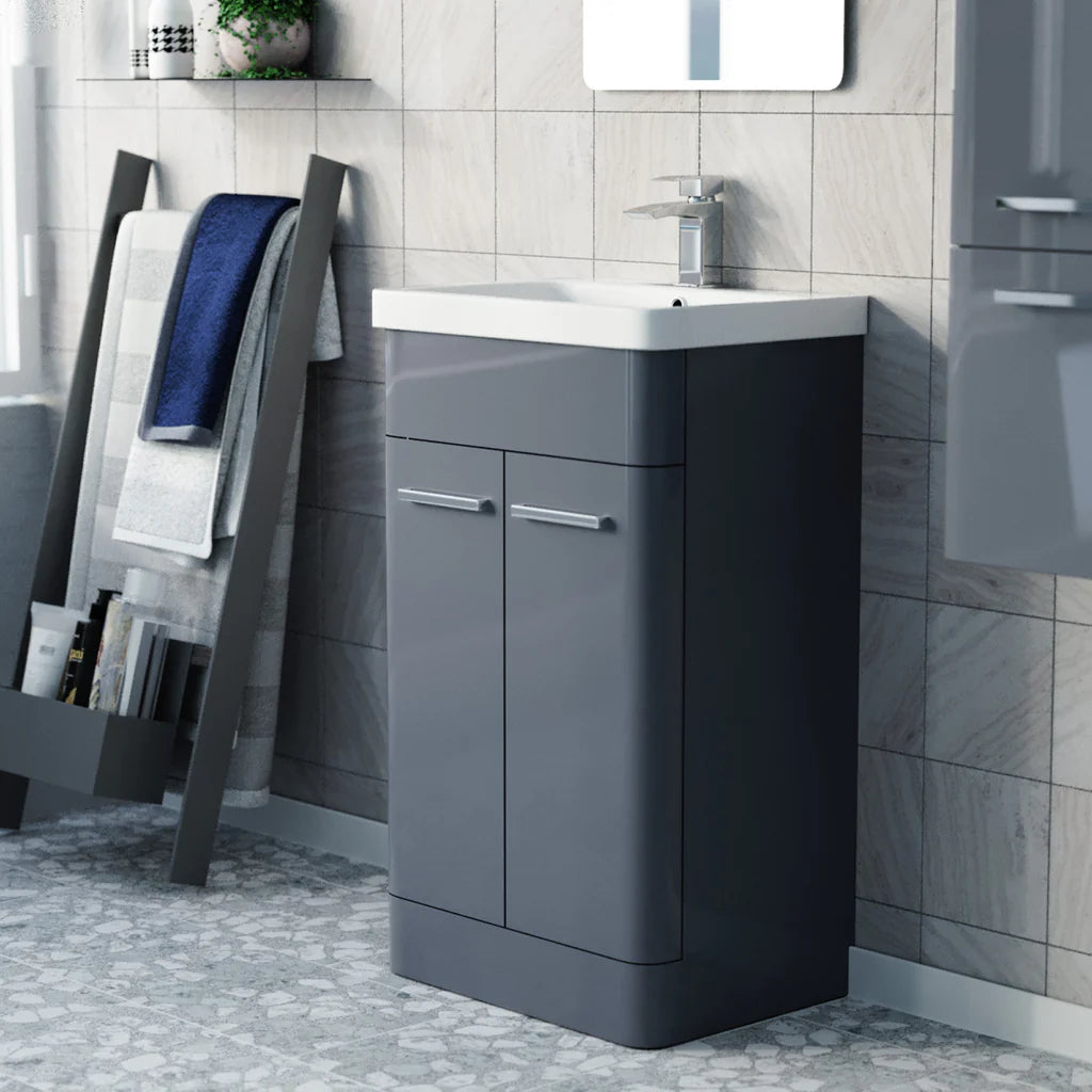 Afern 500mm Dark Grey Freestanding Vanity & 350mm Wall Hung Cabinet