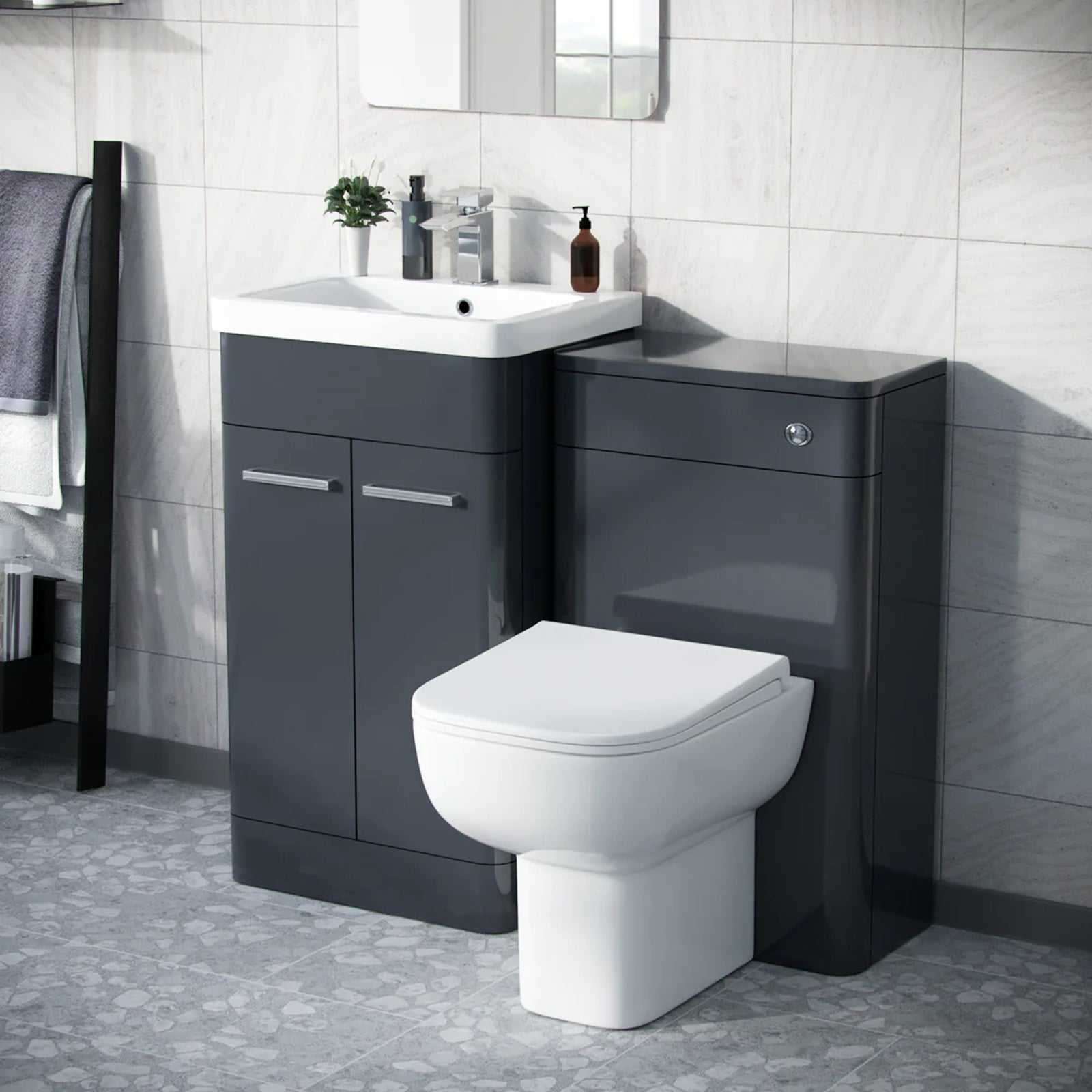 Afern 500mm Dark Grey Basin Vanity WC Unit & Rimless Back to Wall Toilet