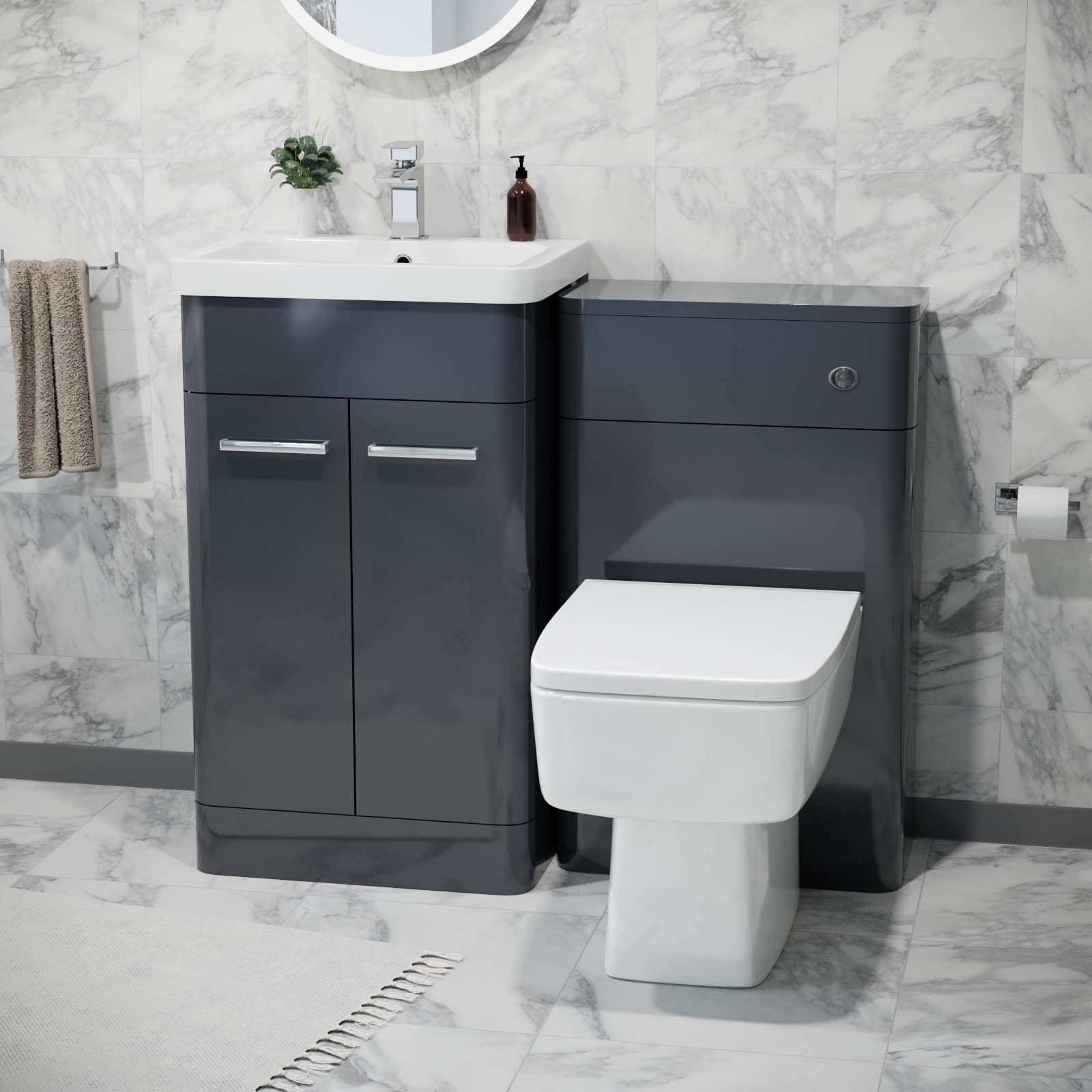 Afern 500mm Vanity Basin Unit, WC Unit & Back to Wall Toilet Anthracite