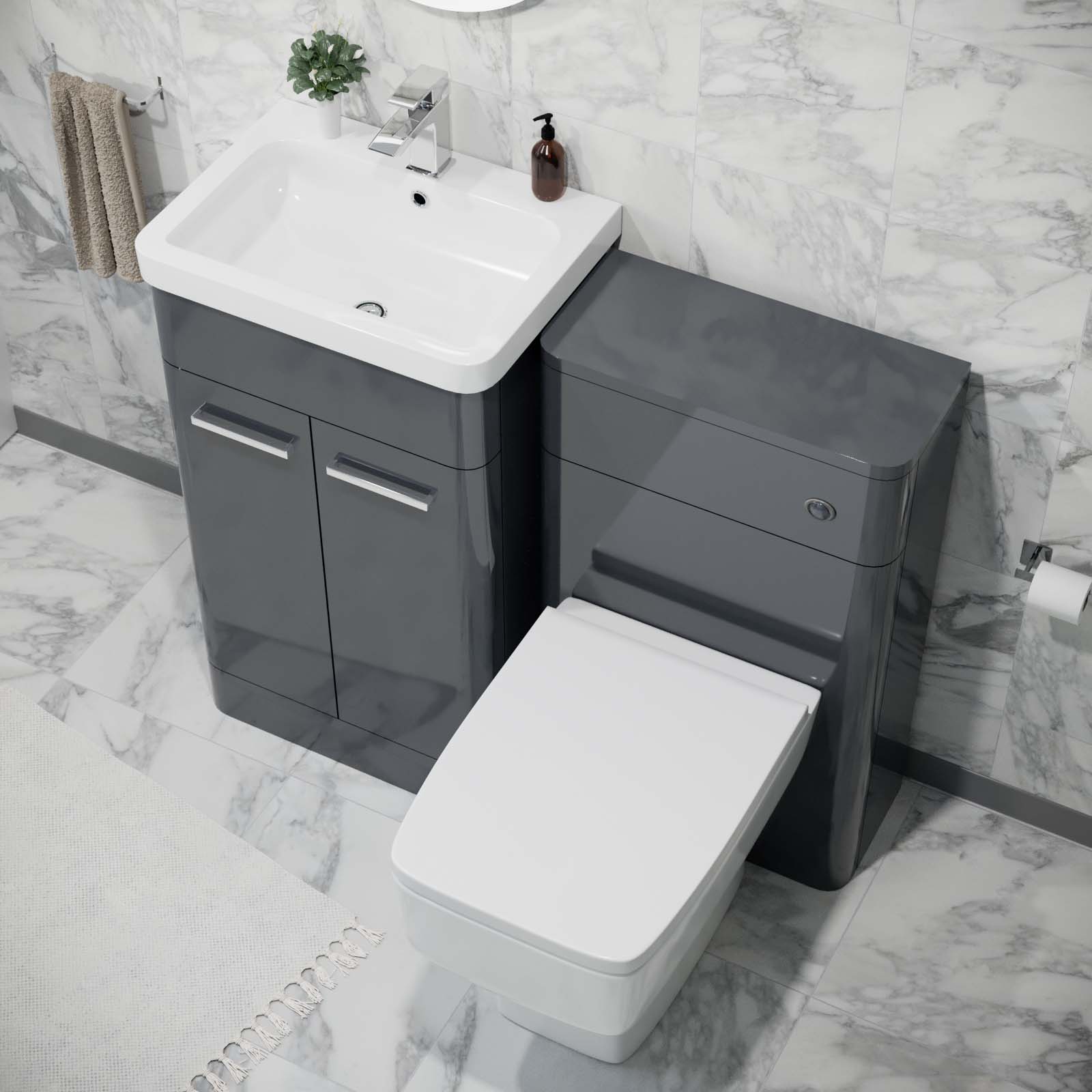 Afern 500mm Vanity Basin Unit, WC Unit & Back to Wall Toilet Anthracite