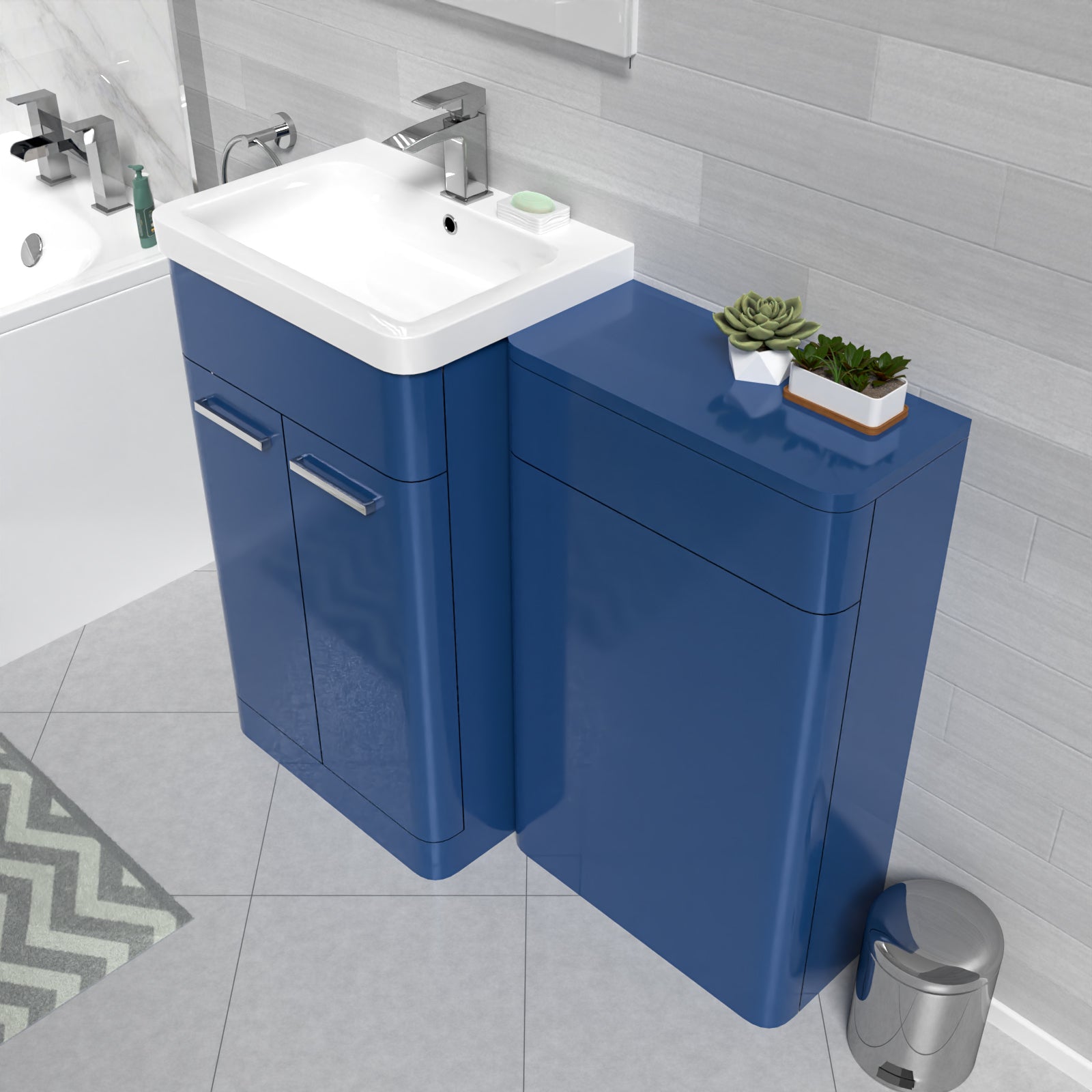 Afern Matt Blue 1000mm Freestanding Cabinet & Ceramic Basin & WC Unit