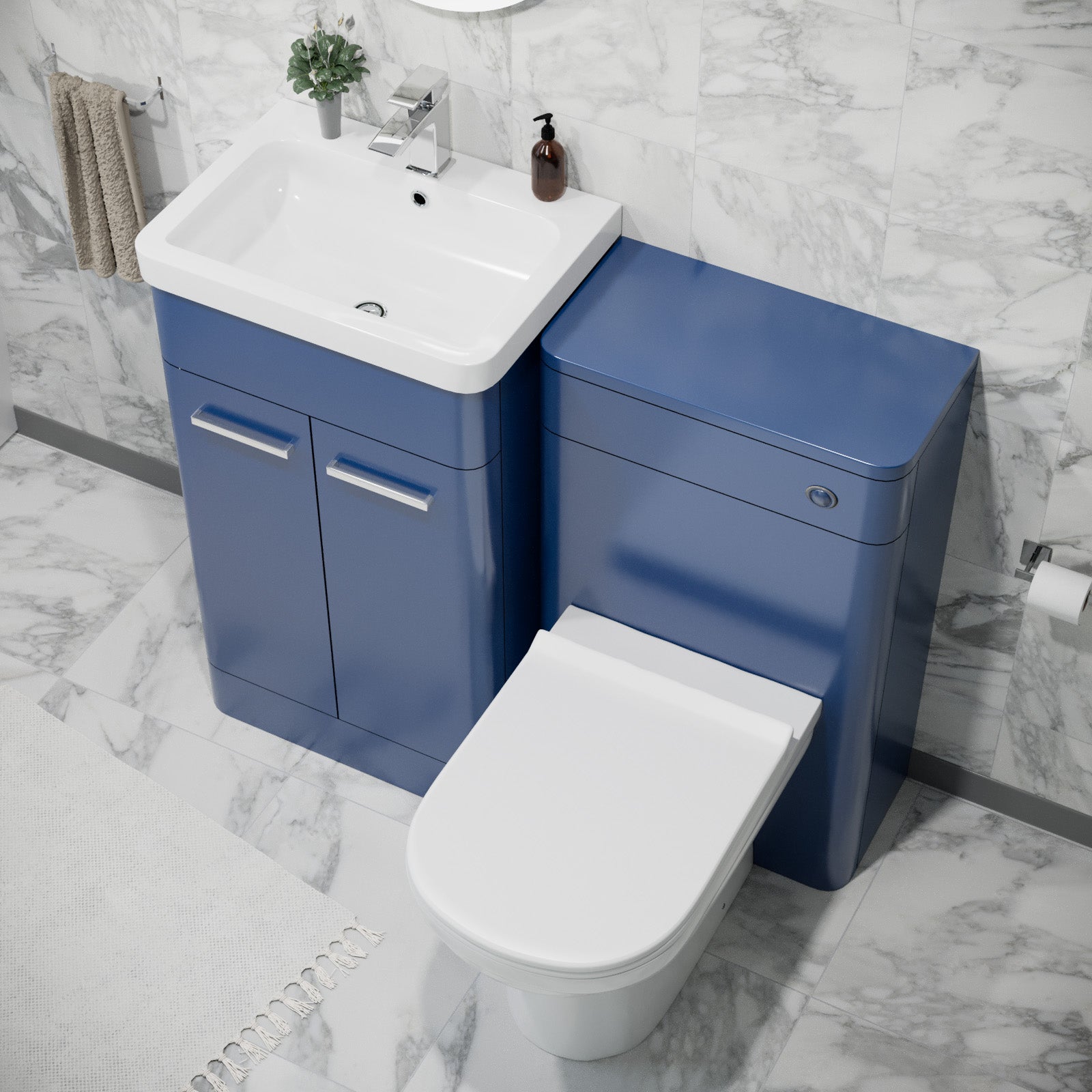 Afern 500mm Freestanding Vanity Unit with Basin, Back to Wall Toilet, WC unit Royal Blue