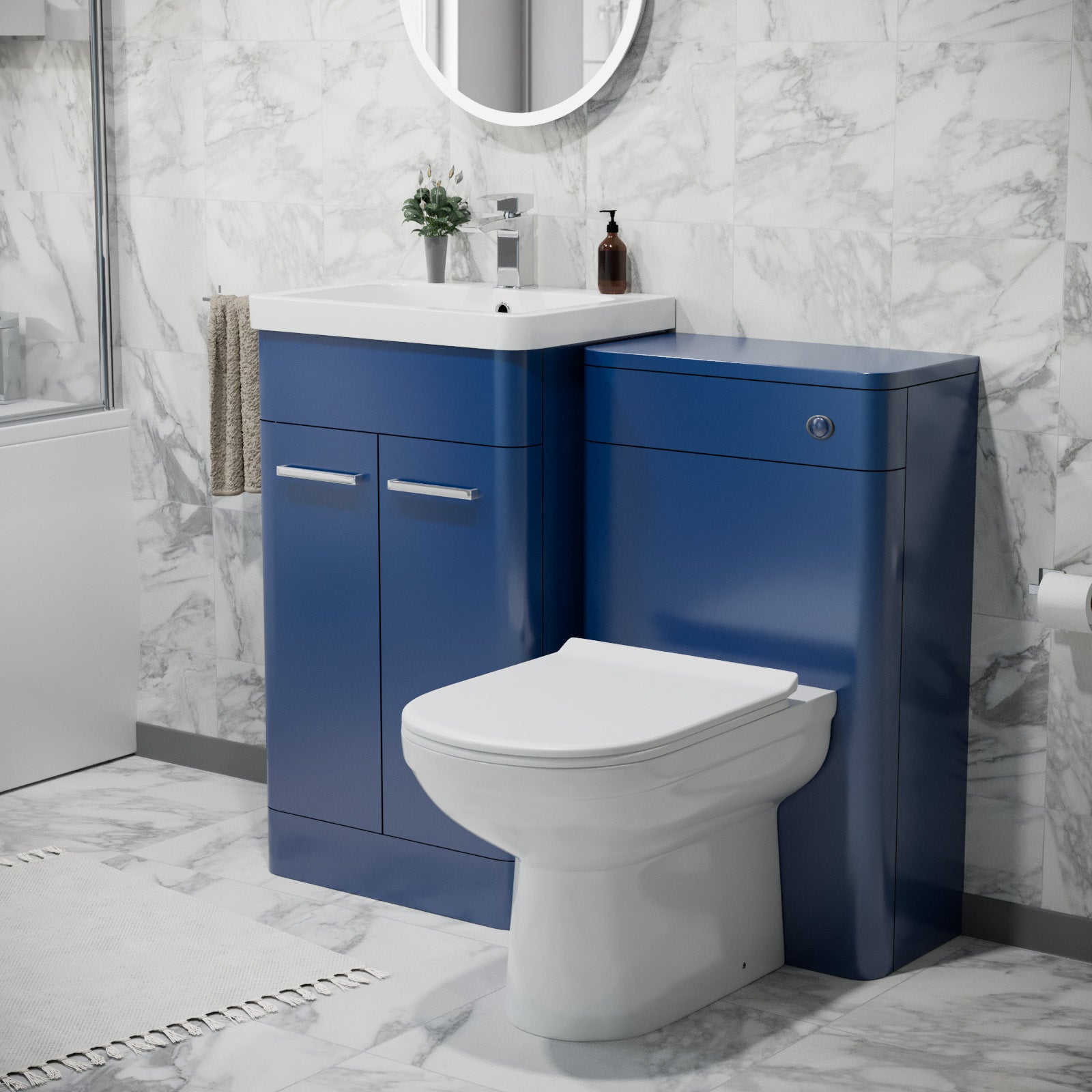 Afern 500mm Freestanding Vanity Unit with Basin, Back to Wall Toilet, WC unit Royal Blue
