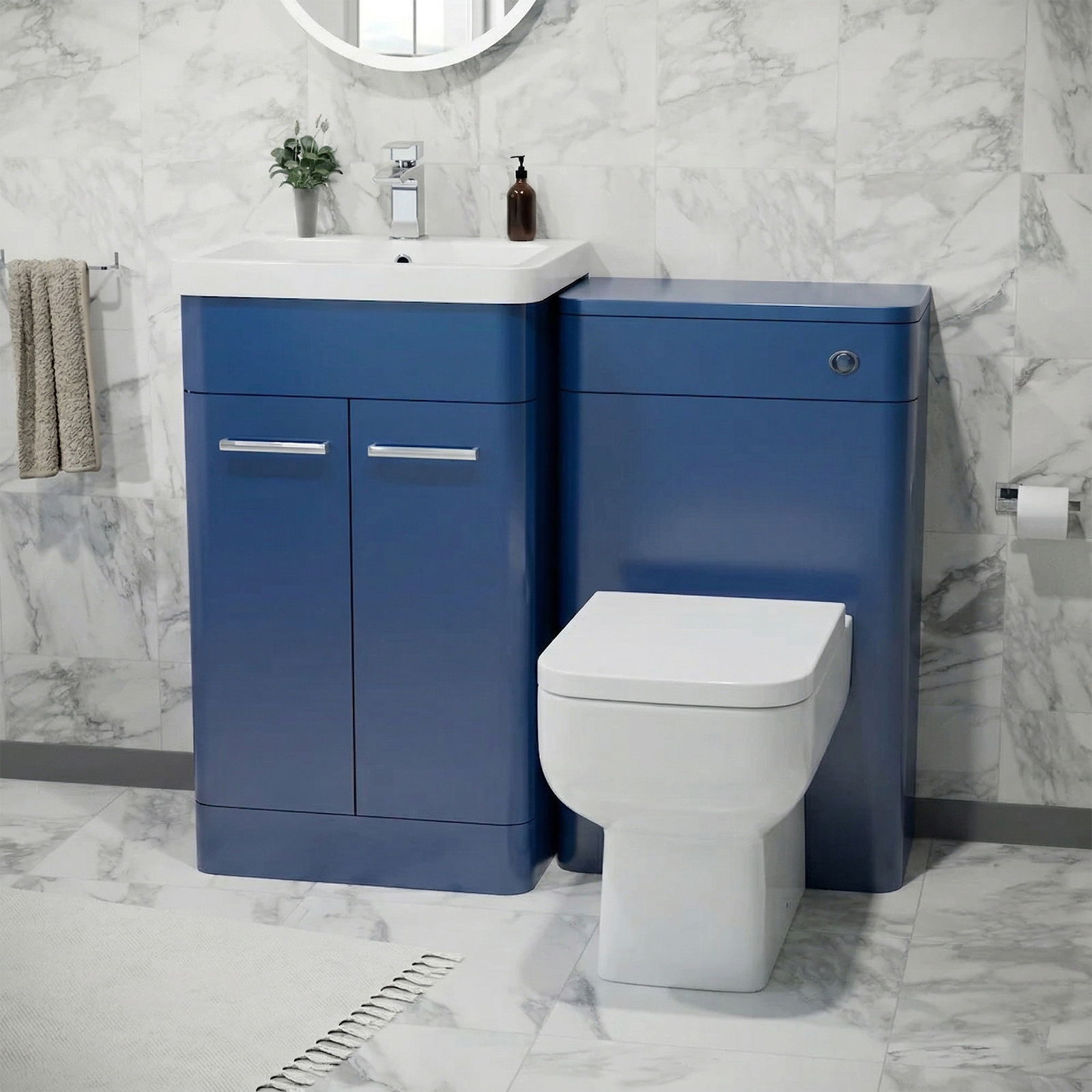 Afern 500mm Freestanding Vanity Unit with Basin,Back to Toilet, WC unit Royal Blue