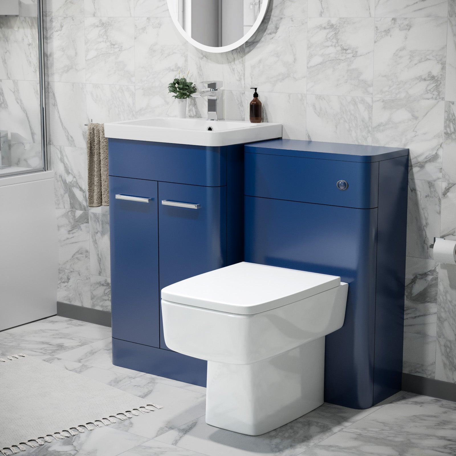 Afern 500mm Freestanding Vanity Unit with Basin, Back to Wall toilet, WC unit Royal Blue