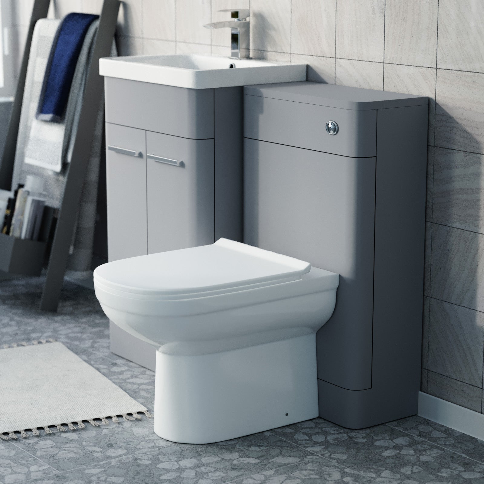 Afern Matte Grey 500mm Freestanding Basin Vanity WC Unit & Toilet Flat Pack