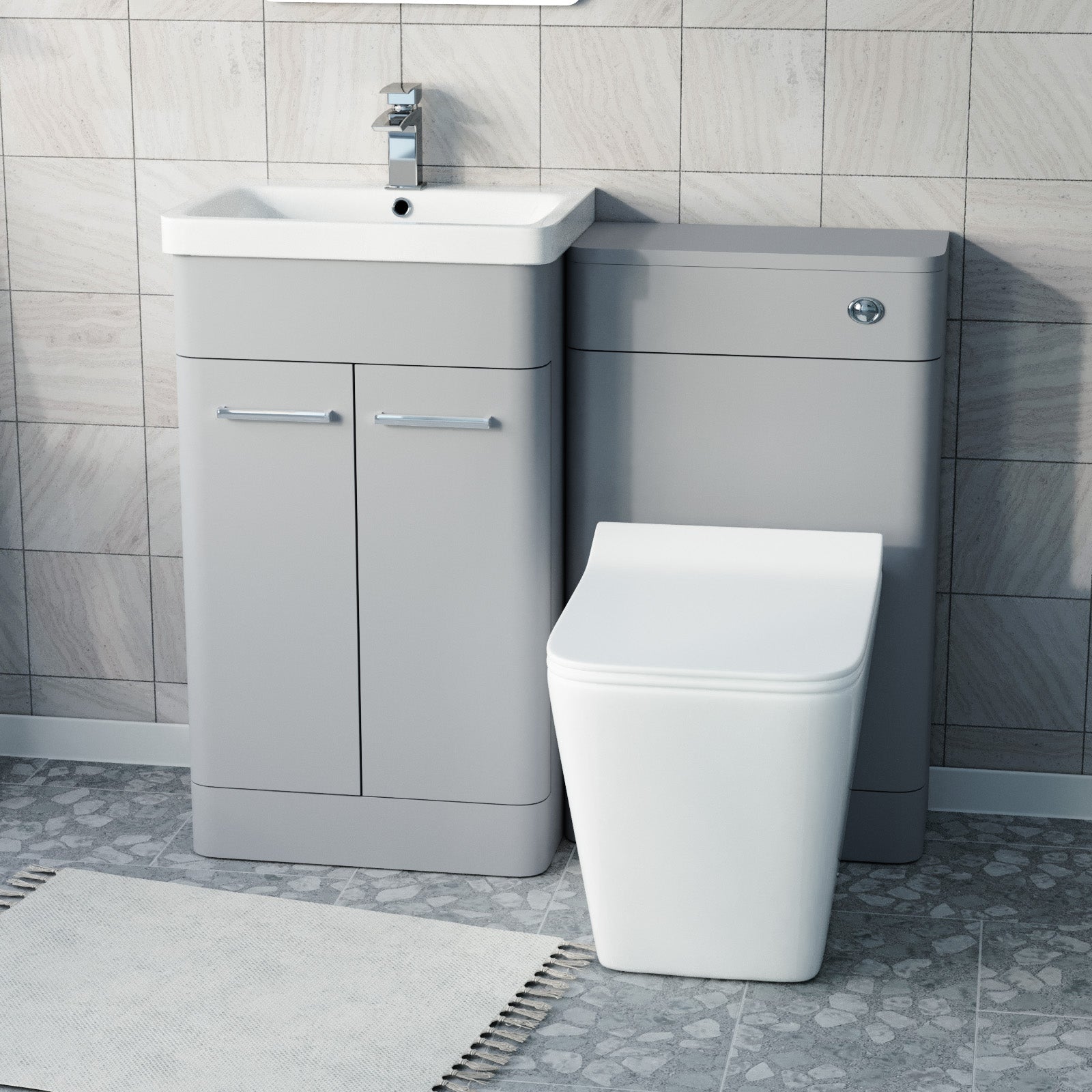 Afern Matte Grey 1000mm Freestanding Basin Vanity WC Unit & Square Toilet