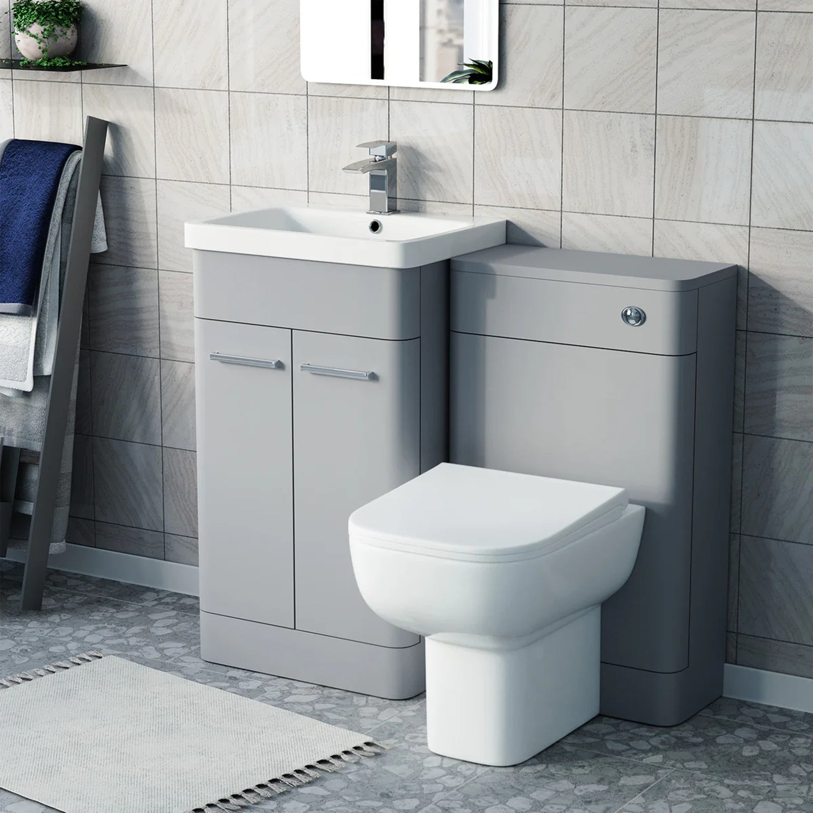 Afern 500mm Matte Grey Vanity Basin Unit, WC Unit & Debra Back To Wall Rimless Toilet