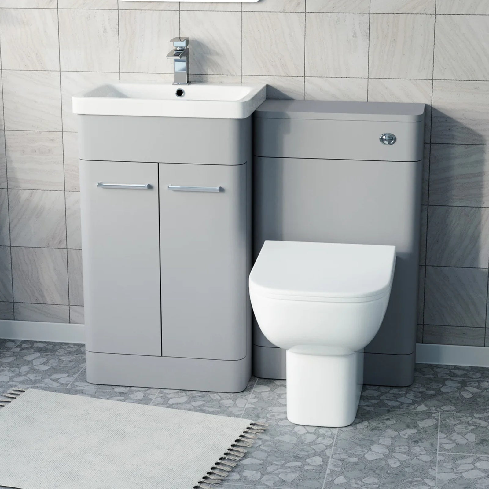 Afern 500mm Matte Grey Vanity Basin Unit, WC Unit & Debra Back To Wall Rimless Toilet