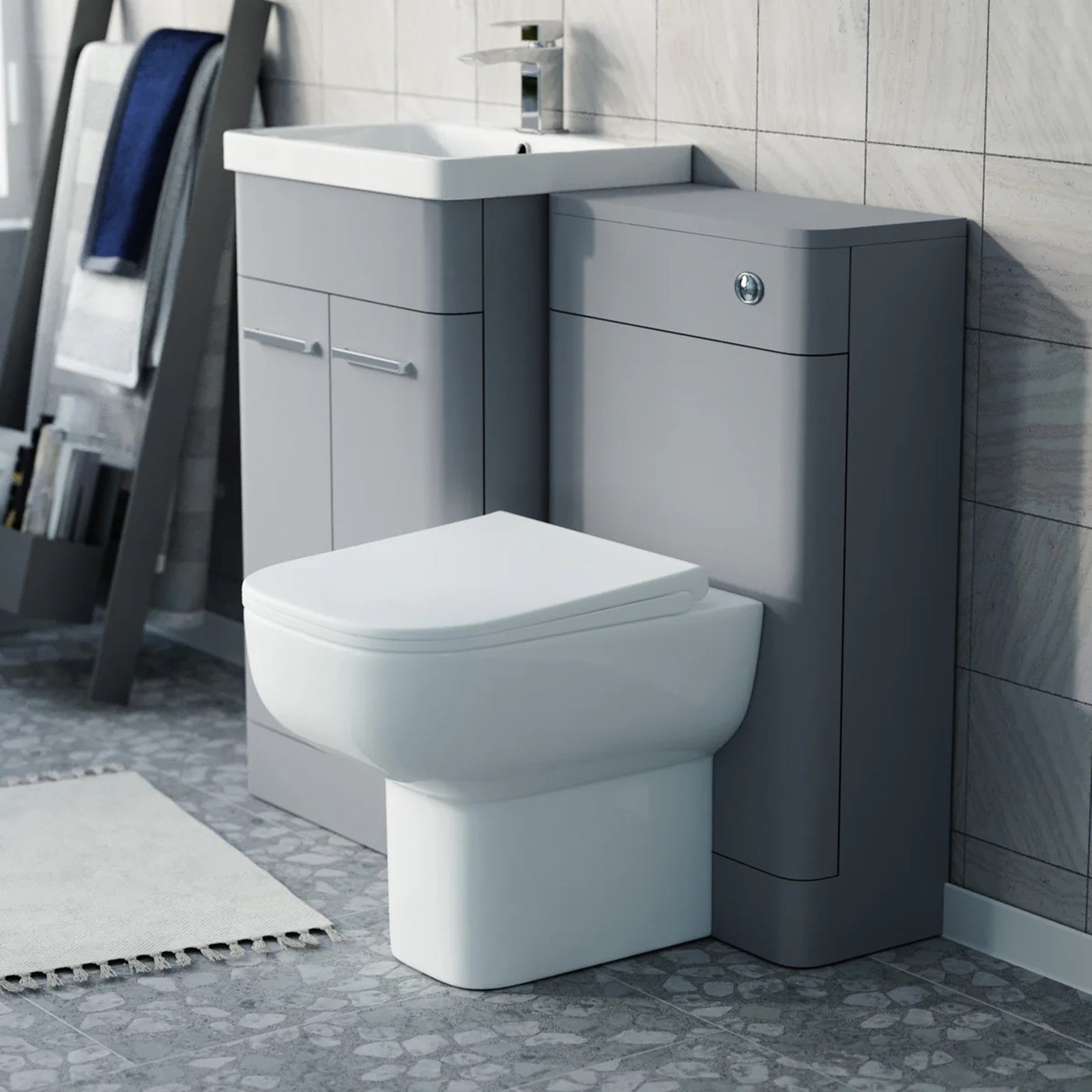 Afern 500mm Matte Grey Vanity Basin Unit, WC Unit & Debra Back To Wall Rimless Toilet
