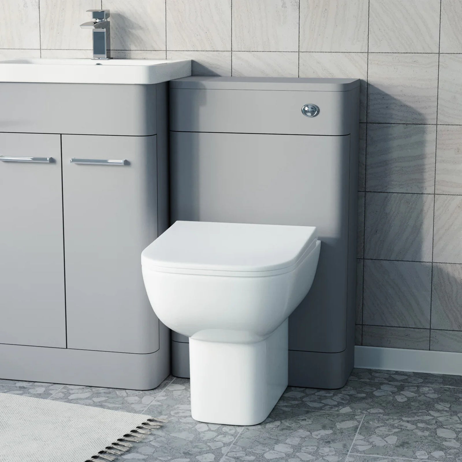 Afern 500mm Matte Grey Vanity Basin Unit, WC Unit & Debra Back To Wall Rimless Toilet