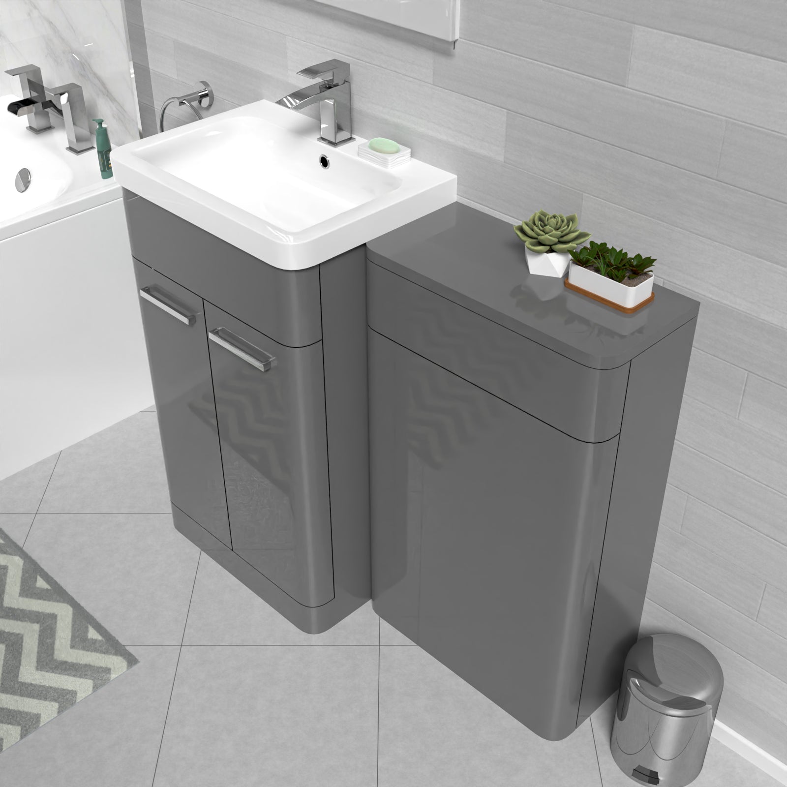 Afern Grey 1000mm Freestanding Cabinet And Ceramic Basin With WC Unit