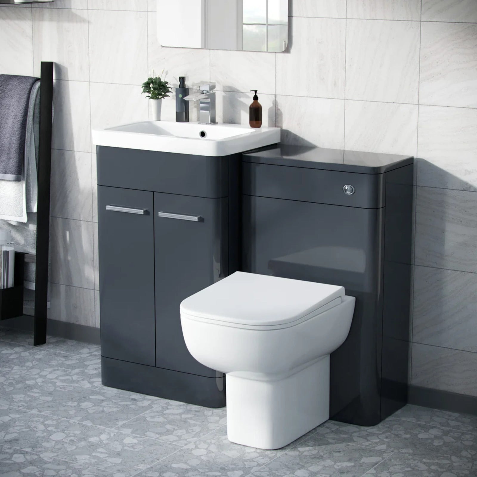Afern Anthracite 500mm Basin Vanity WC Unit & Rimless Back to Wall Toilet