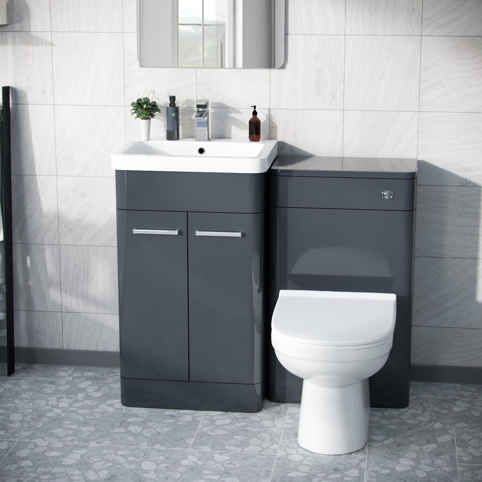 Afern 500mm Vanity Basin Unit, WC Unit & Elso Back to Wall Toilet Anthracite