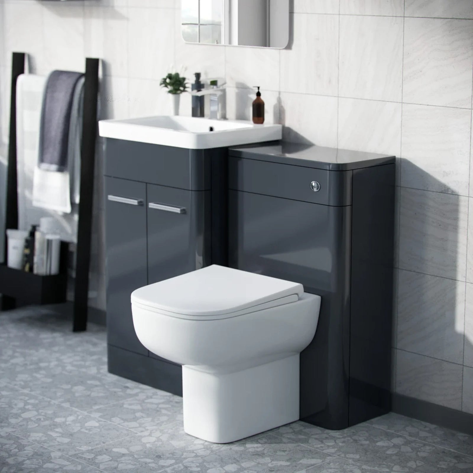 Afern Anthracite 500mm Basin Vanity WC Unit & Rimless Back to Wall Toilet