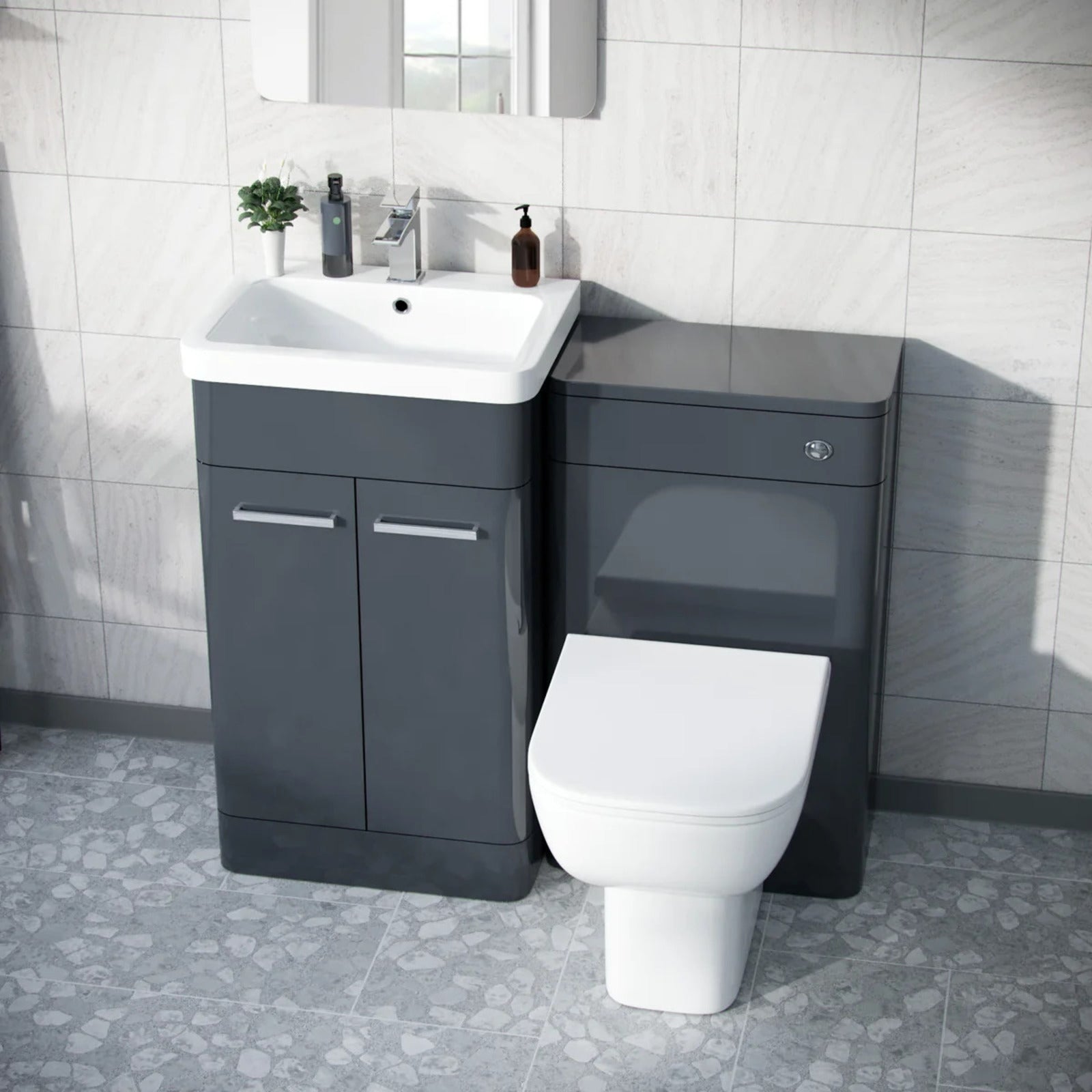 Afern Anthracite 500mm Basin Vanity WC Unit & Rimless Back to Wall Toilet