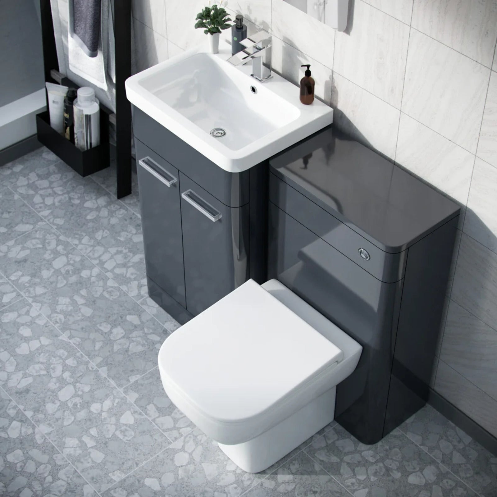 Afern Anthracite 500mm Basin Vanity WC Unit & Rimless Back to Wall Toilet