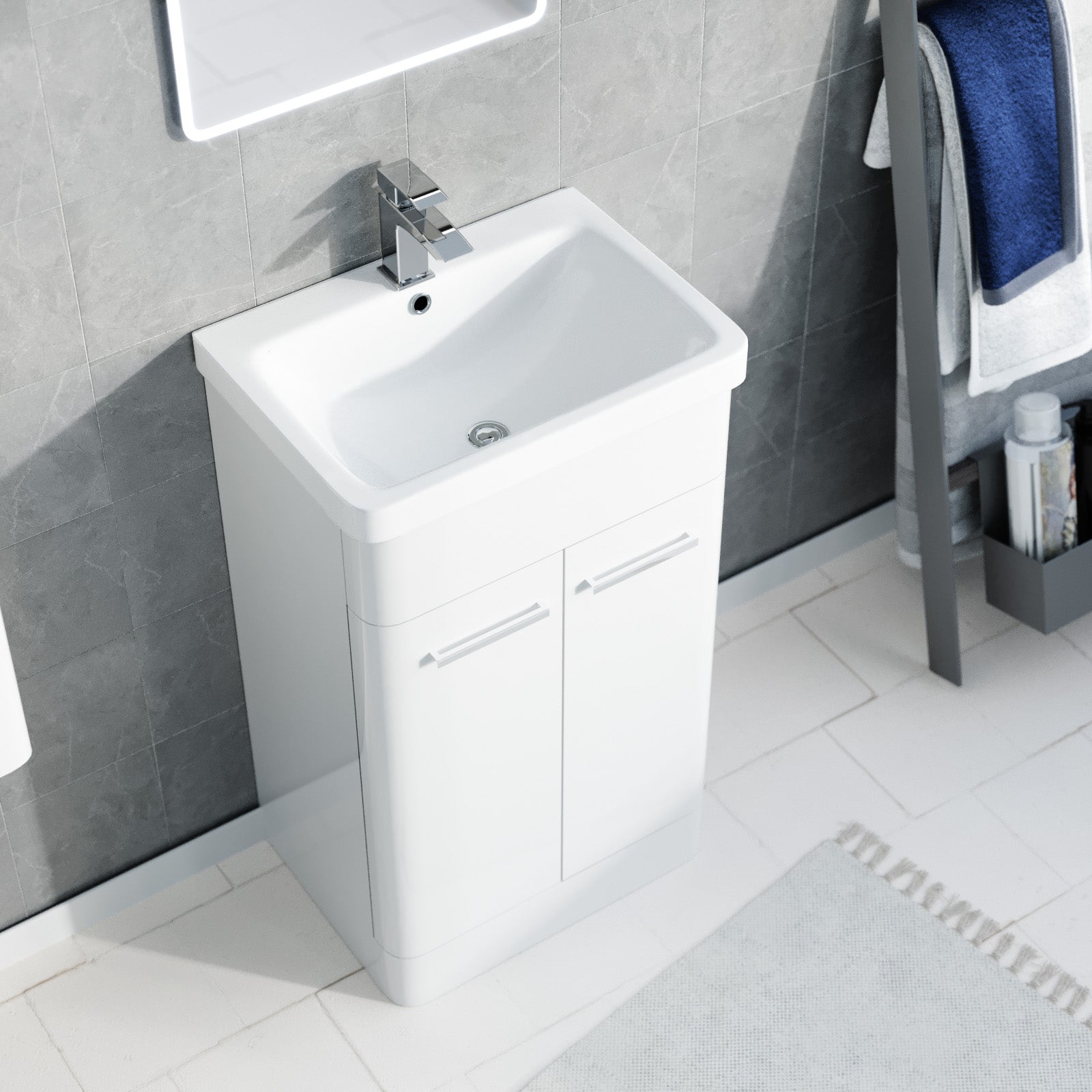 Afern 500mm Freestanding White Basin Vanity & 350mm Wall Hung Tall Cabinet