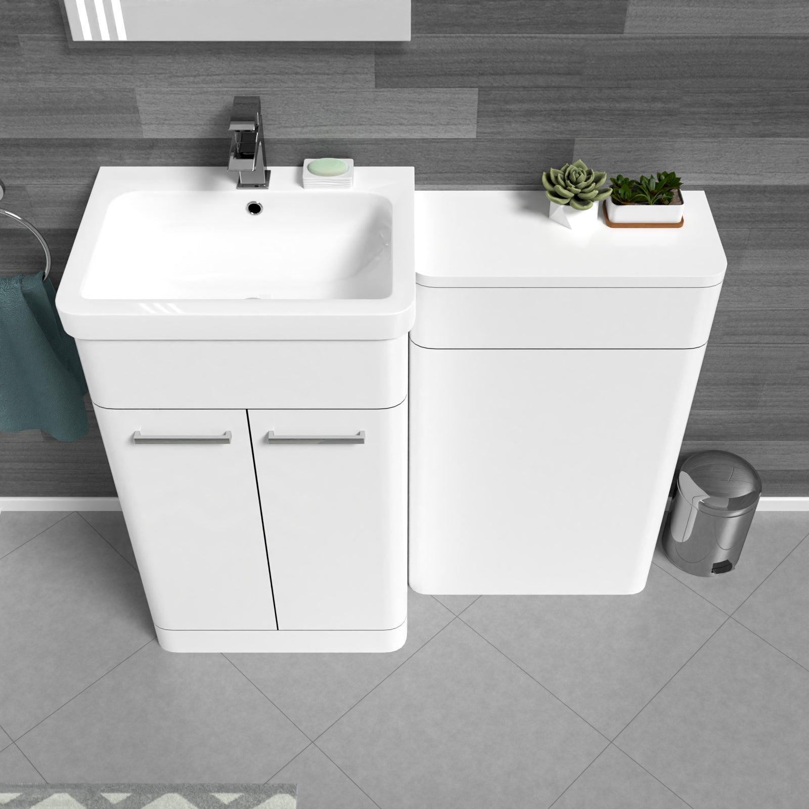 Afern White 1000mm Freestanding Cabinet And Ceramic Basin With WC Unit