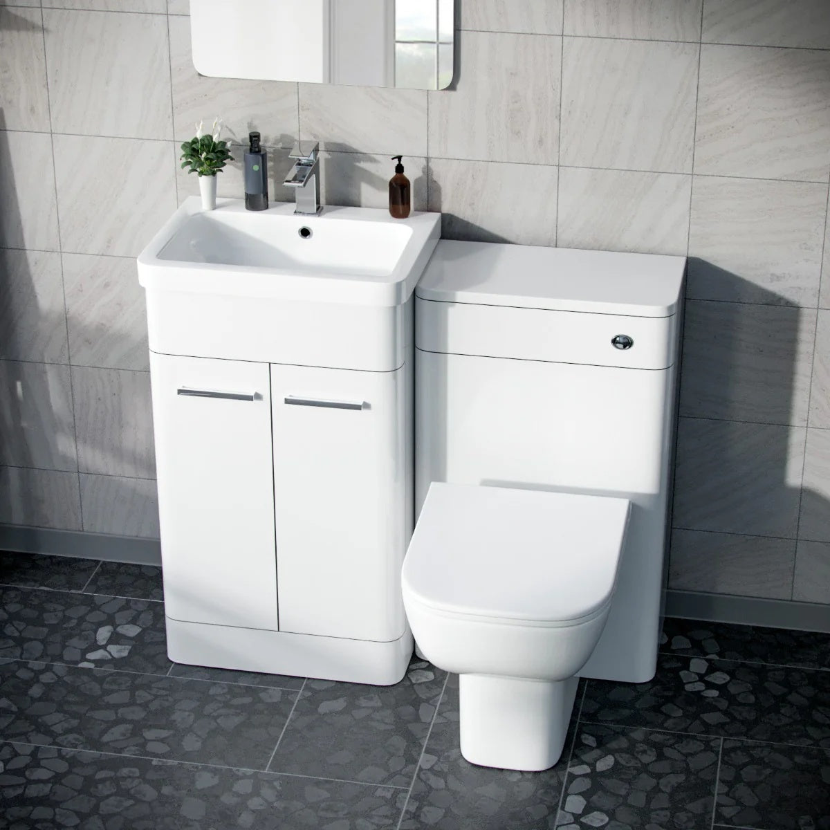 Afern 500mm White Vanity Basin Unit, WC Unit & Debra Back To Wall Rimless Toilet