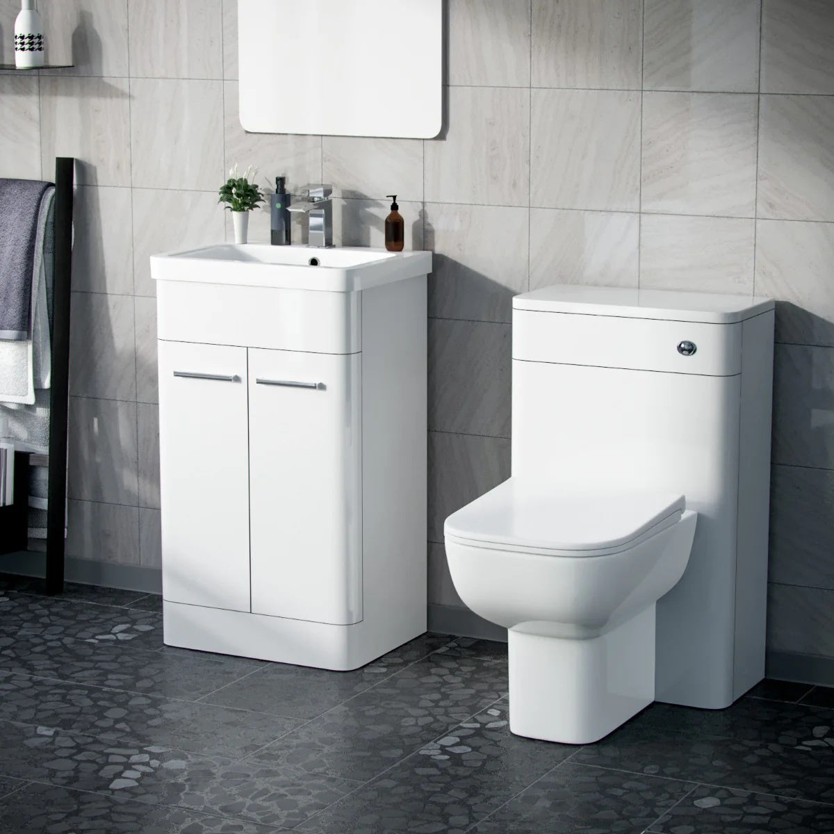 Afern 500mm White Vanity Basin Unit, WC Unit & Debra Back To Wall Rimless Toilet