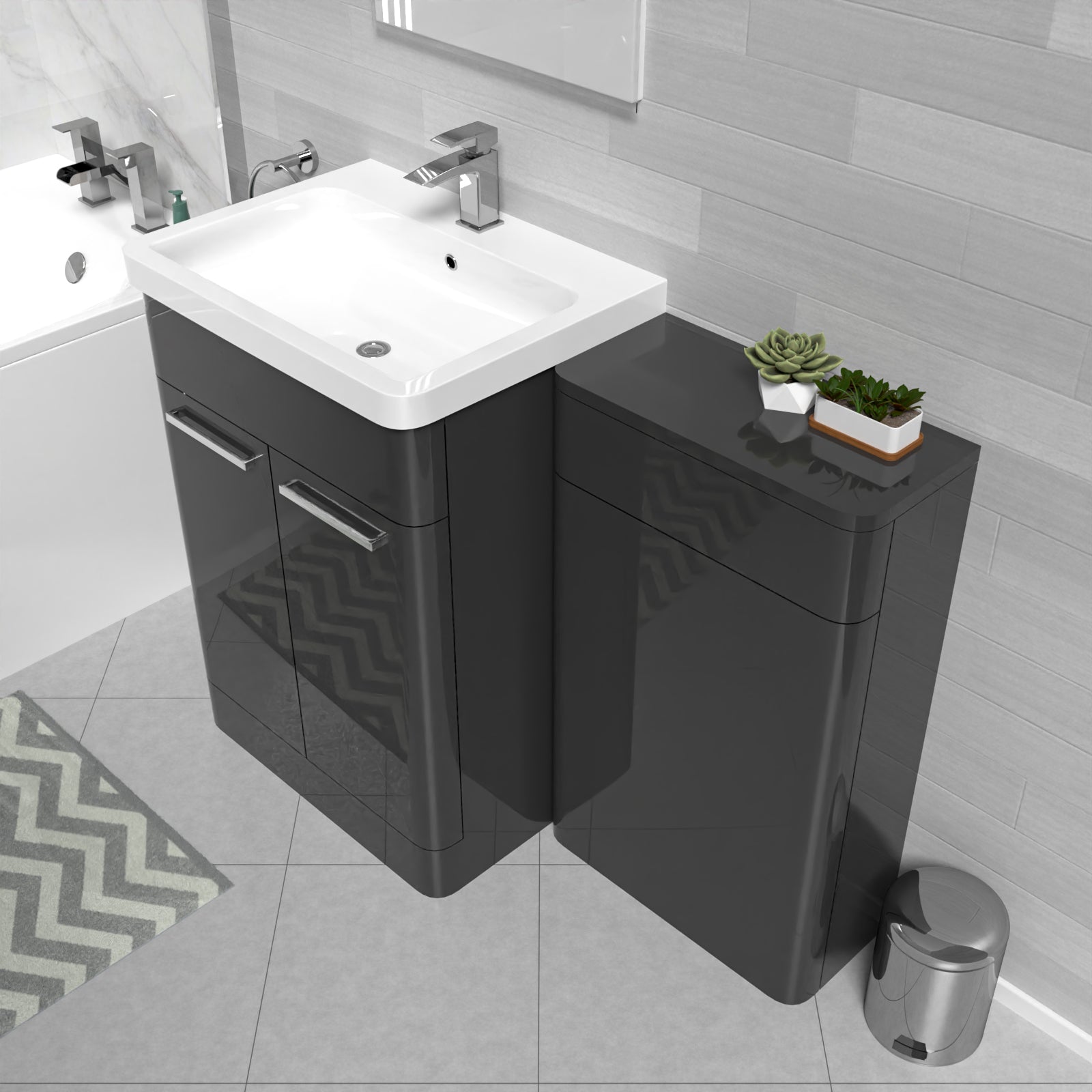 Afern Dark Grey 1100mm Freestanding Cabinet Ceramic Basin & WC Unit