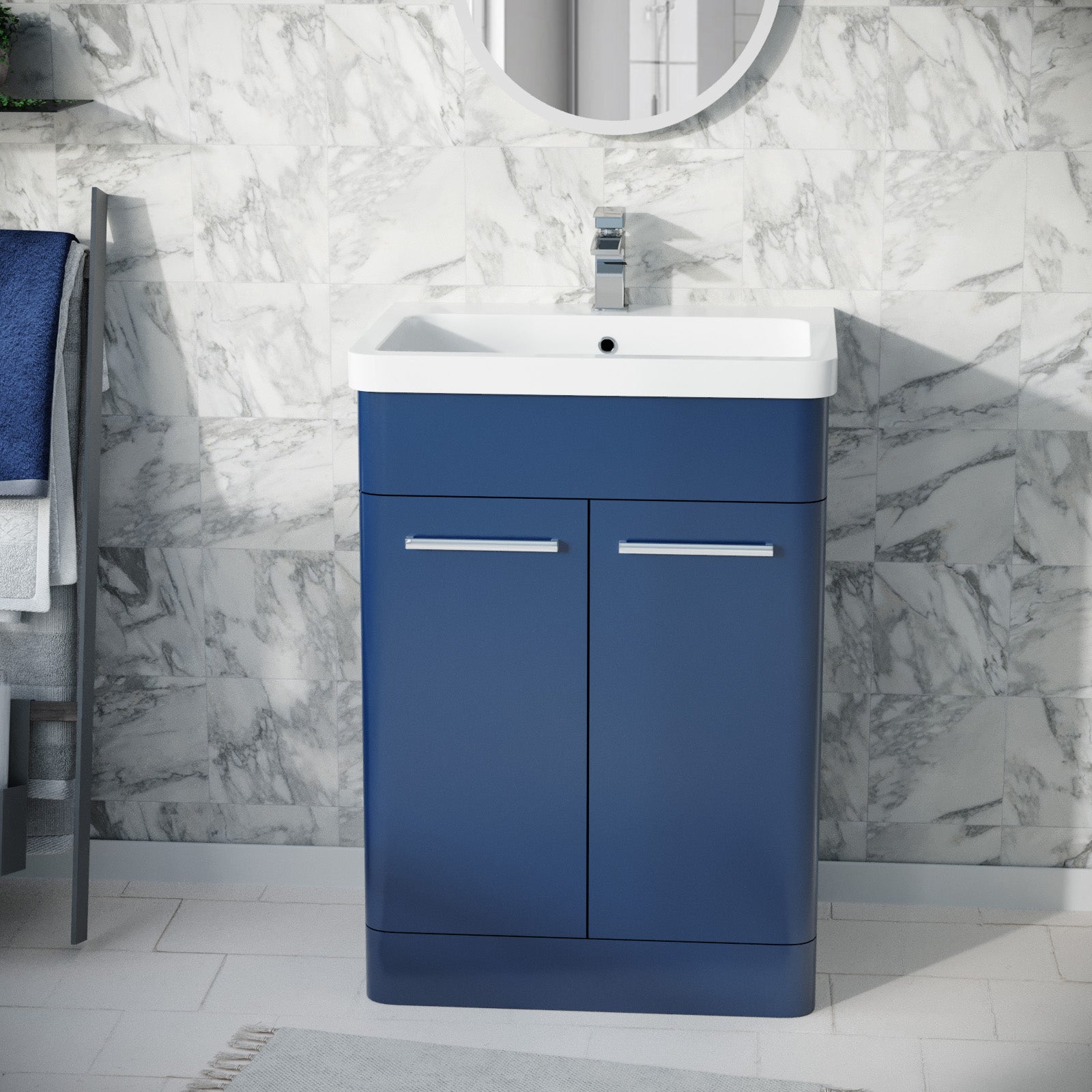 Afern 600mm Freestanding Vanity Unit Cabinet and Wash Basin Royal Blue