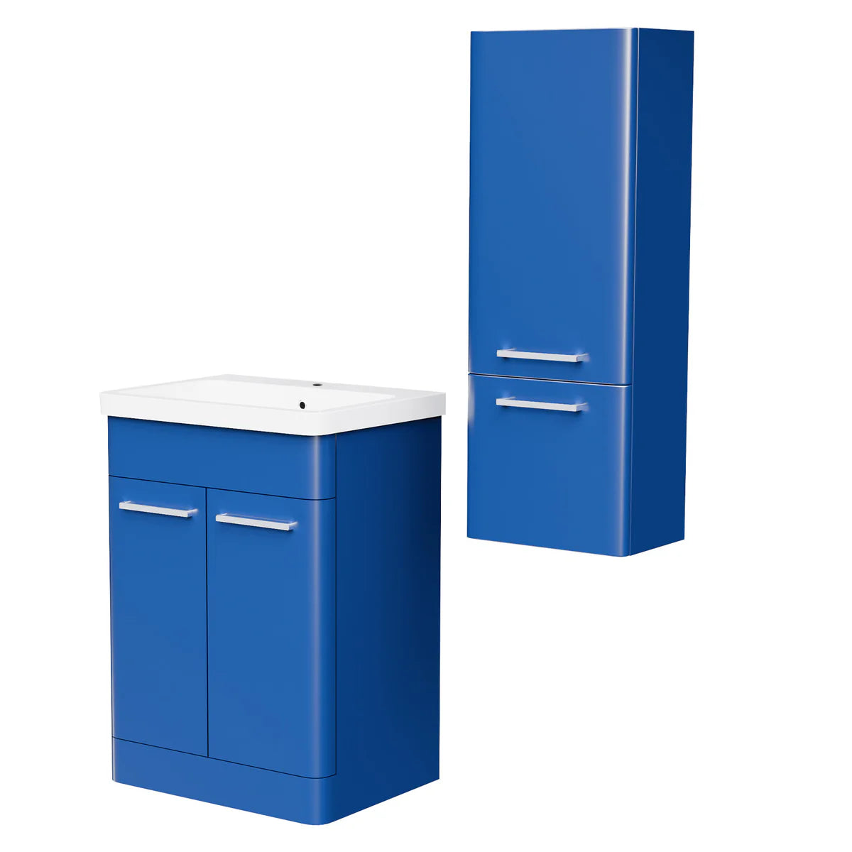 Afern 600mm Freestanding Matte Blue Basin Vanity & 350mm Wall Hung Cabinet