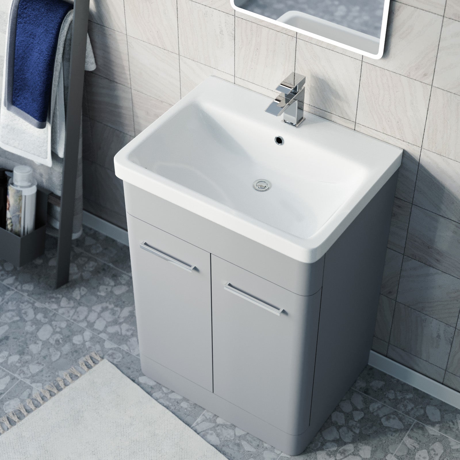 Afern 600mm Freestanding Vanity Unit Cabinet & Wash Basin Matte Grey Flat Pack