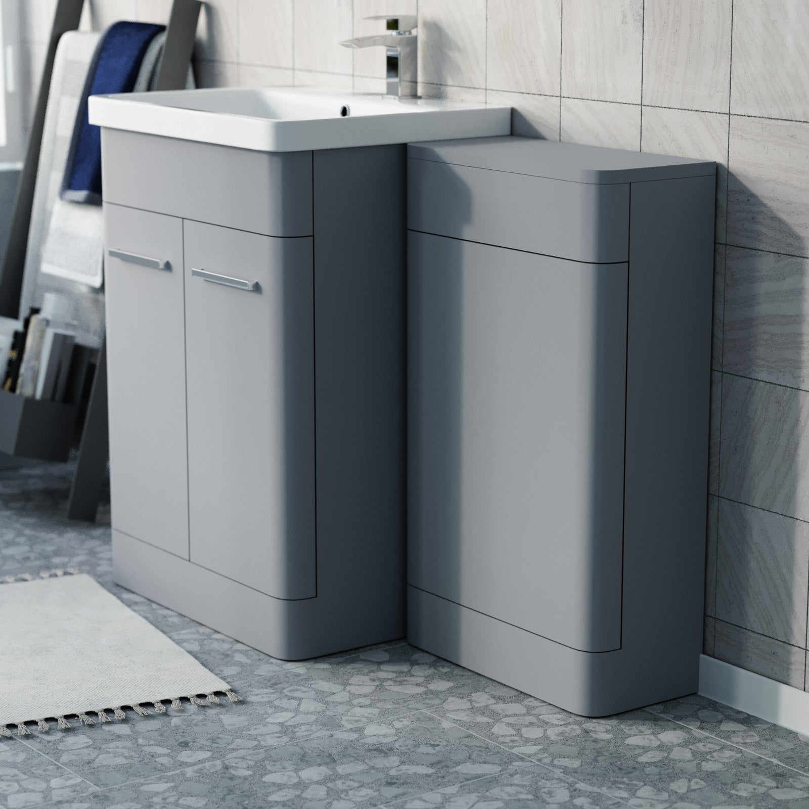 Afern Matte Grey 1100mm Freestanding Cabinet Ceramic Basin WC Unit