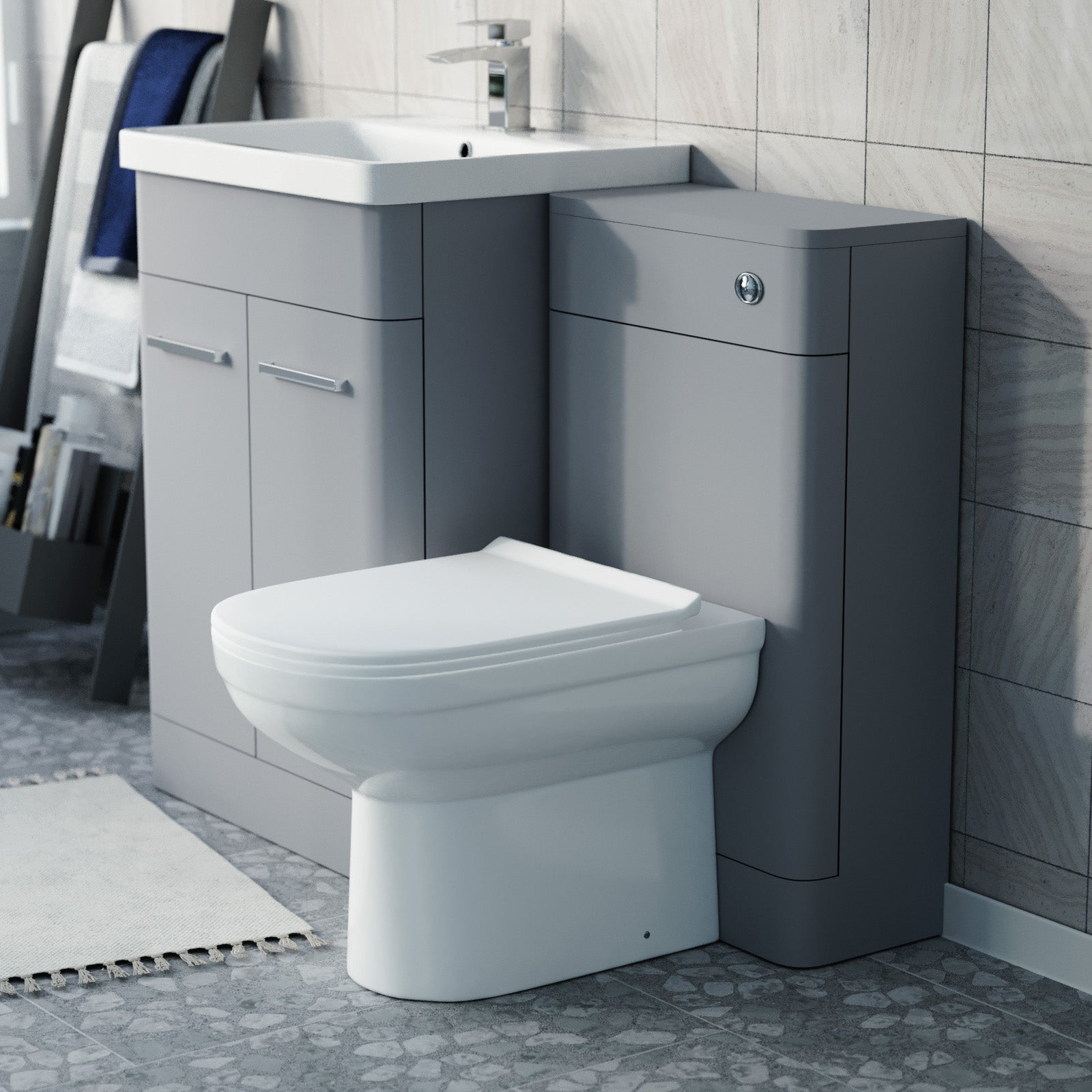 Afern Matte Grey 600mm Freestanding Basin Vanity WC Unit & Toilet Flat Pack
