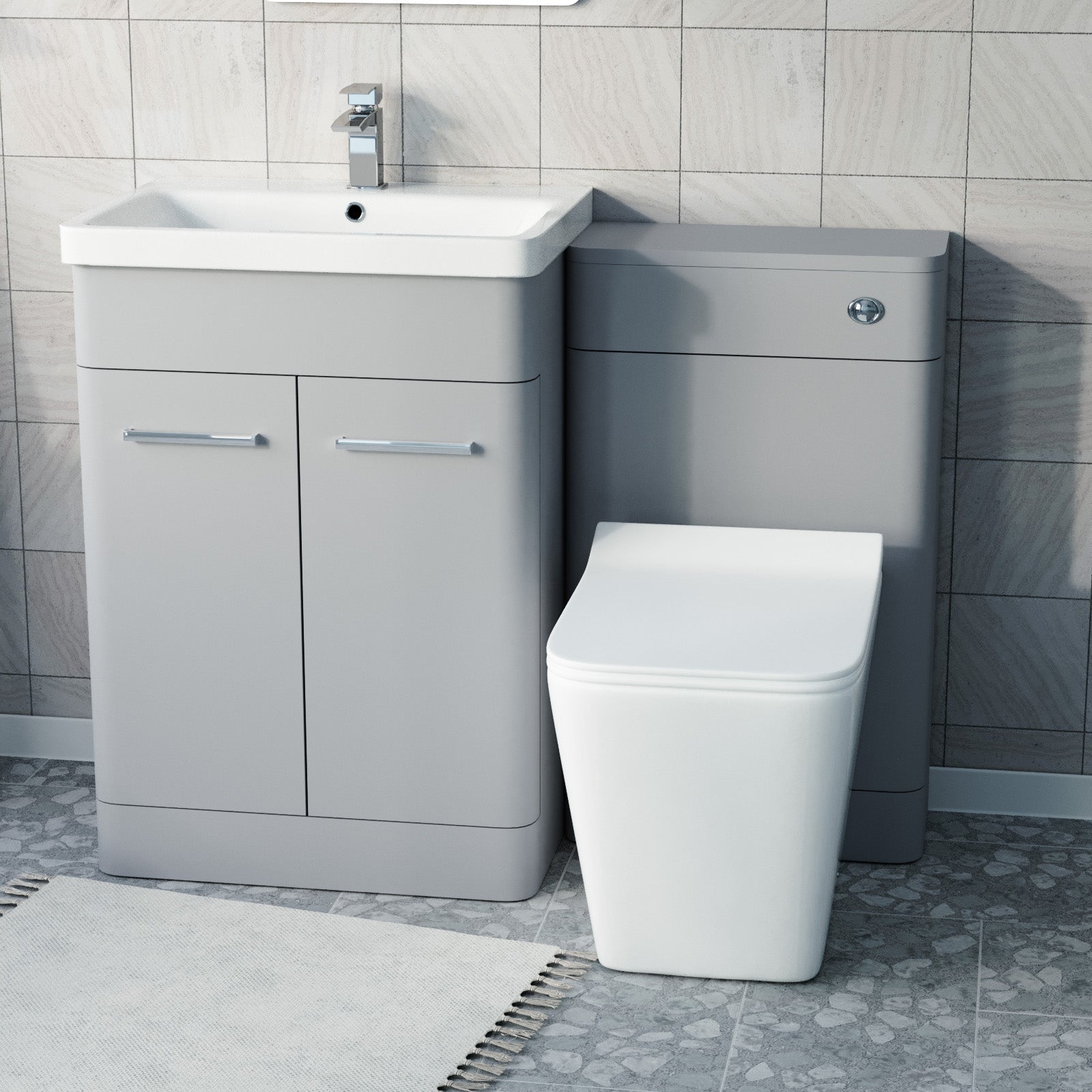 Afern Matte Grey 600mm Freestanding Vanity WC Unit & Square Toilet Flat Pack