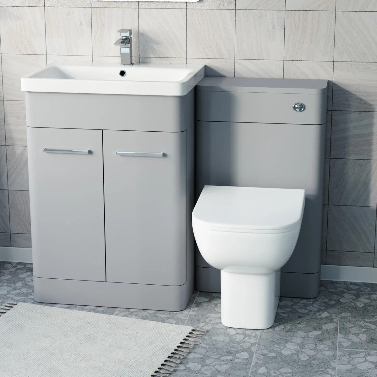 Afern 1100mm Matte Grey Freestanding Vanity WC Unit & Rimless BTW Toilet