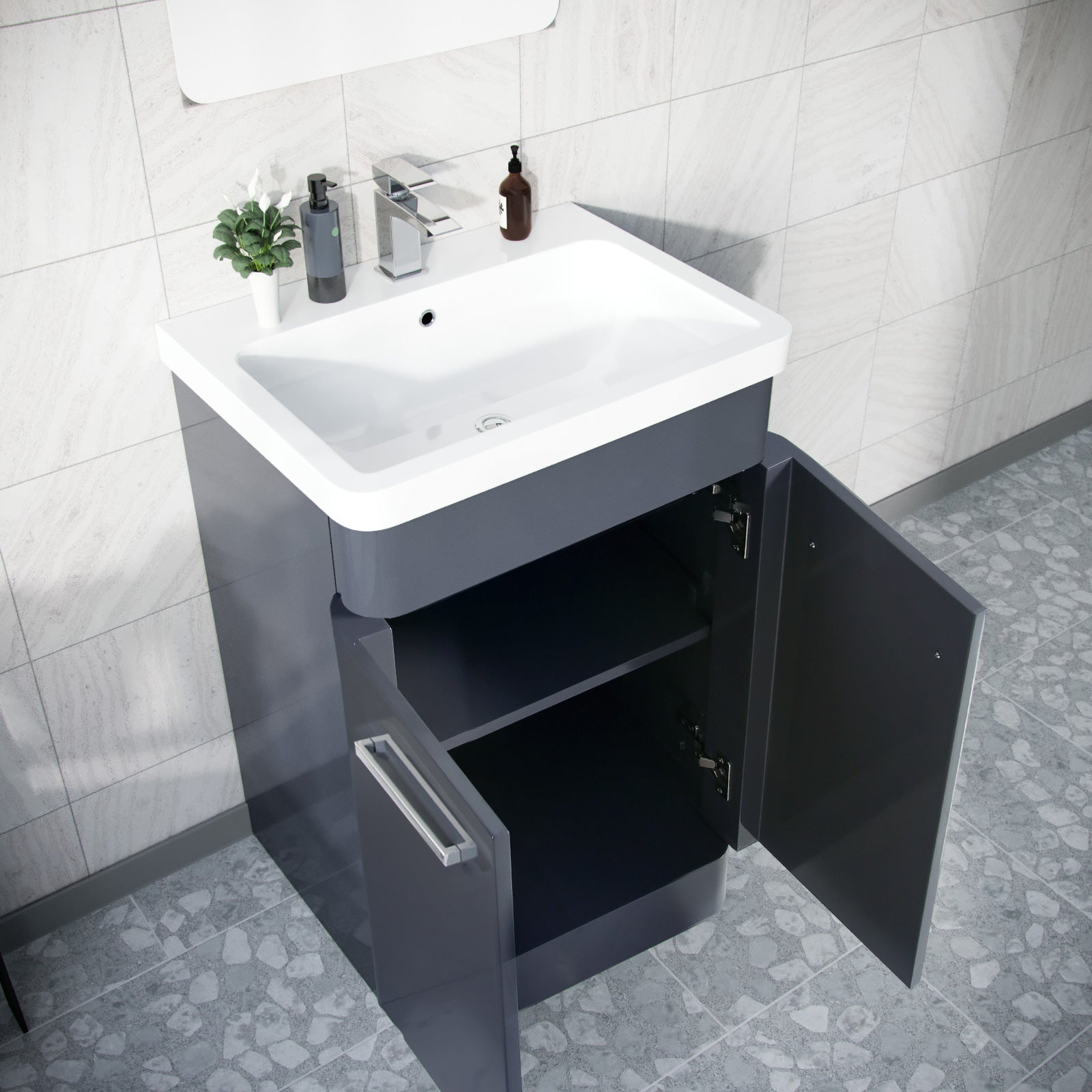 Afern Anthracite 3 Piece Bathroom Suite Vanity, WC, BTW Toilet & Straight Bath