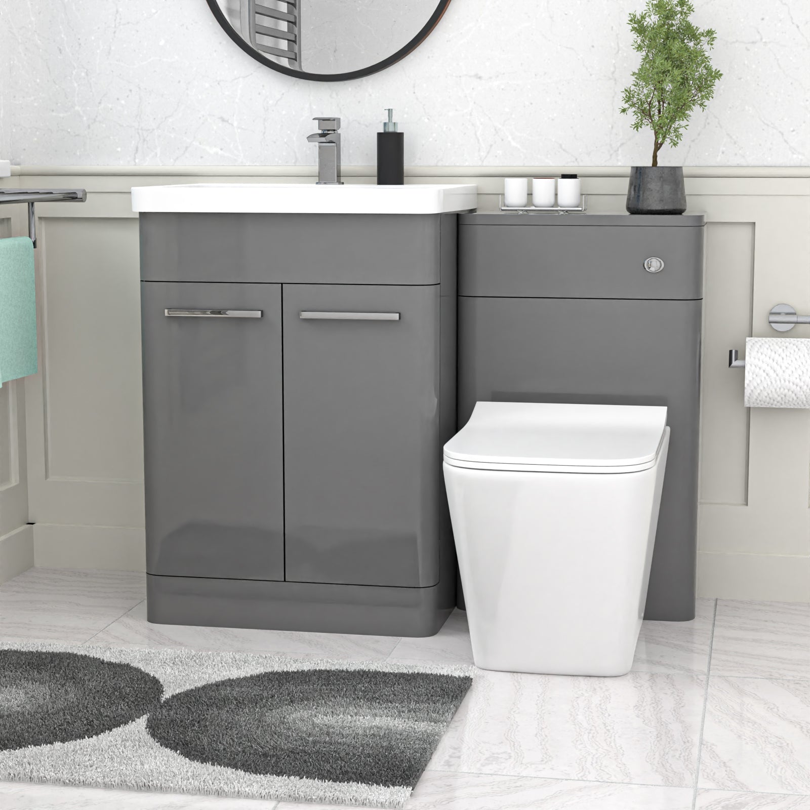 Afern Grey 1100mm Freestanding Basin Cabinet, WC Unit and Square BTW Toilet
