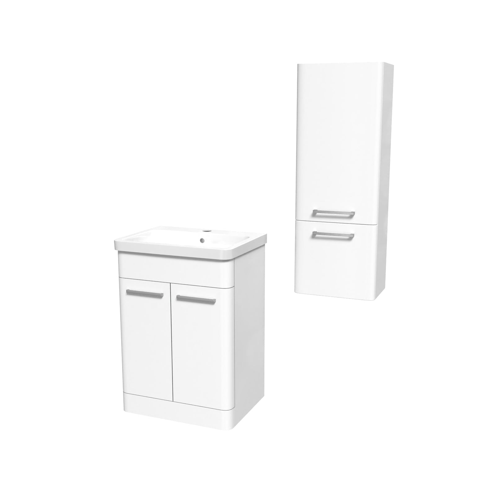 Afern 600mm Freestanding White Basin Vanity & 350mm Wall Hung Cabinet