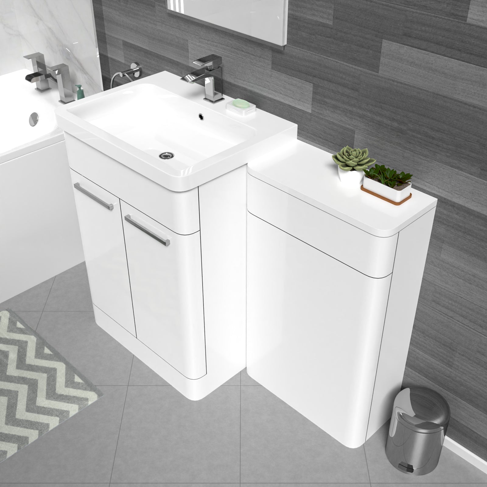 Afern White 600mm Freestanding Cabinet ,Ceramic Basin & WC Unit